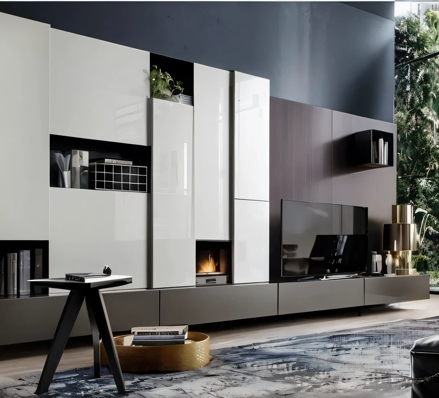 There a sofa in the living room,There a TV on the shelf, Popular interior design styles, cabinet furniture, designer furniture, modern style, furniture设计, modern look, modern gallery furniture, contemporary design, furniture concept photo!!, Dark slate gray wall, furniture, fresh modern style, luxury furniture, Modern design, modern interior design, modern and