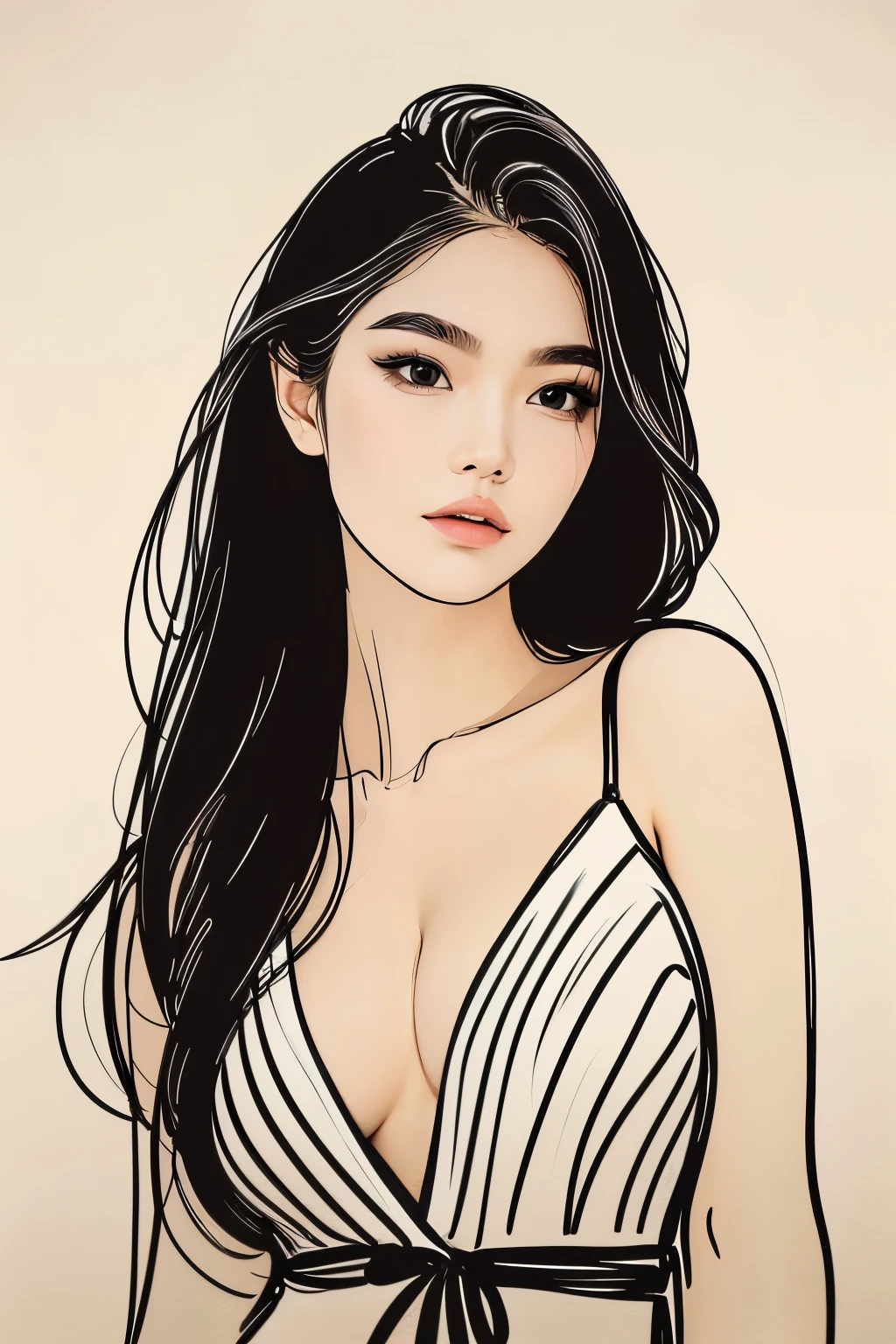 1 girl, 1 line drawing