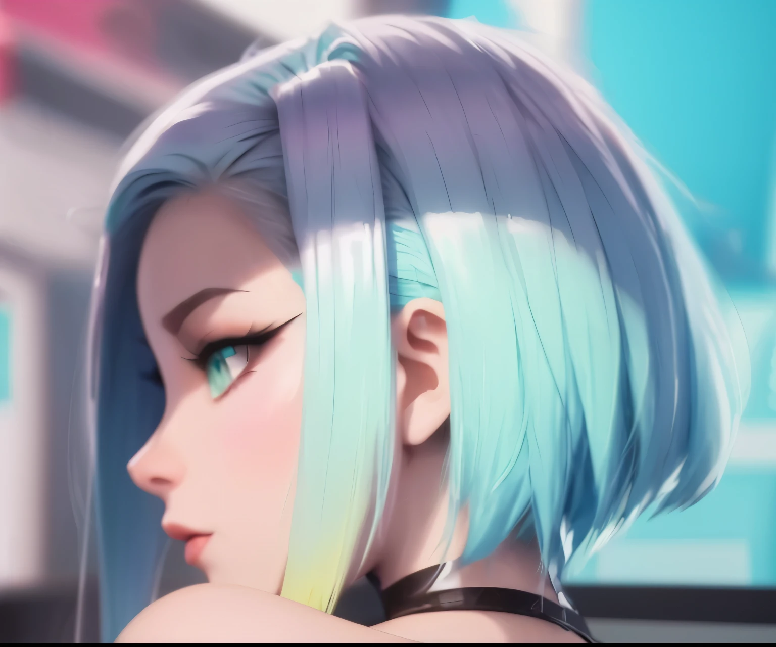 um close de uma pessoa com cabelo azul e verde, estilo anime. 8k, estilo anime 4 k, anime girl with teal hair, estilo animed digital art, com cabelo branco curto, estilo anime 3 d realista, detailed arte digital de anime, arte digital de anime, estilo ross tran, obras de arte no estilo de guweiz, estilo animed 3d