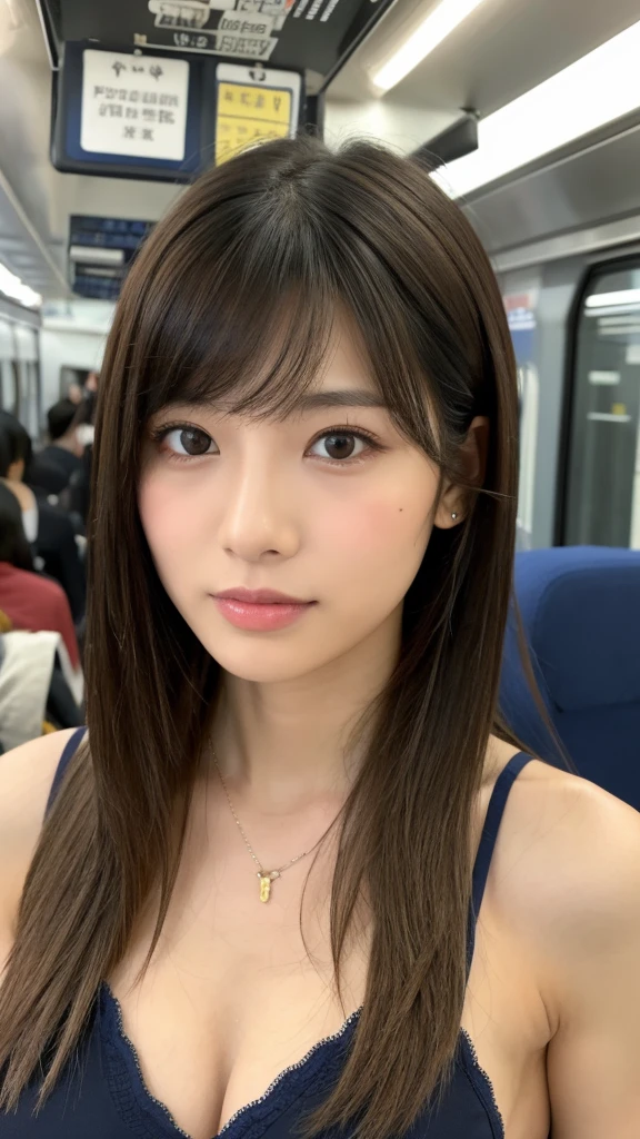 (((muste piece,It&#39;s photorealistic))), (((8K,best quality: 1.4))), ((super detail: 1.4)) , Beautiful woman,Japanese,25 years old,inside the train,Ultra-detailed facial features, expressive faces, detailed texture, Natural Skin Shader, Full body,ultra high resolution,綺麗なJapanese女性,(azure bra,best quality),realistic eyes,realistic skin,golden ratio,long hair,1girl