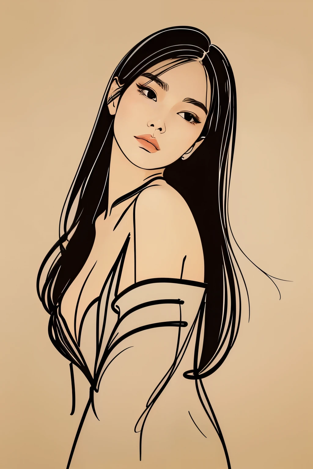 1 girl with 1 line drawing, minimalist