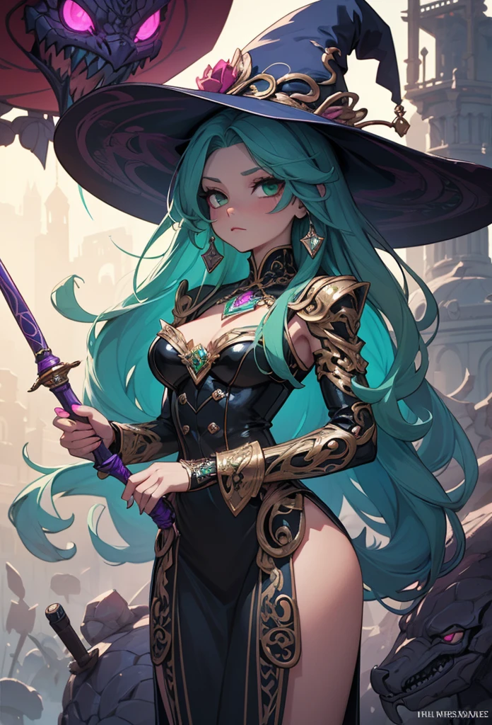 (detailed illustrations,Very detailed and precise drawing,Delicate drawn lines with tempo,Realistic texture expression),[color traced main line],(fantasy world battlefield [burning castle]),(ROBOT GIRL[snake woman[medusa]](Emerald Witch [witch hat [[Iron Mask]METALFACE[lenticular iris]]])[WEAPON MACHINE],(scaleで覆われたケープ [green crystal corset [snake chain [scale]]]),[Transparent material covering the body surface[clear green]],(Viper pattern),[Using a magic wand as a weapon],[[Mobile Weapon Gigant Size][science fiction mechanical]],(intricate and beautiful decoration [Dense detail]),[transparency],(Precisely drawn face)[完璧な目のdetailed(Beautifully detailed iris)[eyes like jewels]],[long and beautiful eyelashes],[precisely drawn hair [美しく艷やかな髪のdetailed]],(完璧な手のdetailed [Beautiful fingers with no damage [beautiful nails]]),(perfect anatomy(perfectly balanced proportions))[[full body portrait]],[ideal color coordination(Accurate simulation of light and material interactions)],([Precision Detail](detailed,High definition)),[Visual art that tells a story].