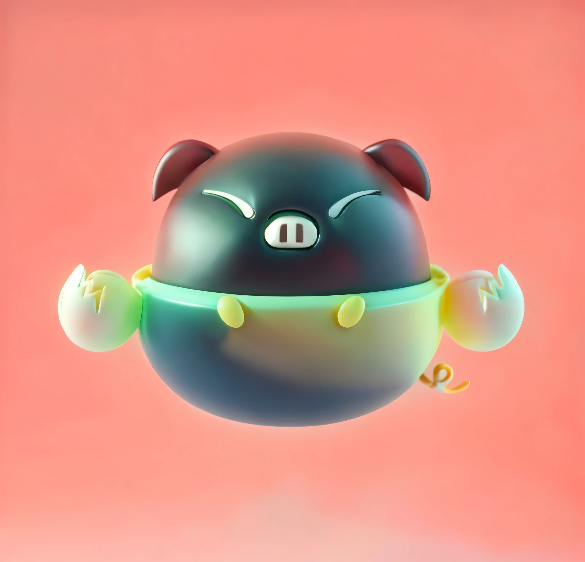 Flipper, blind box toy style, dark black little pig, dark red crab