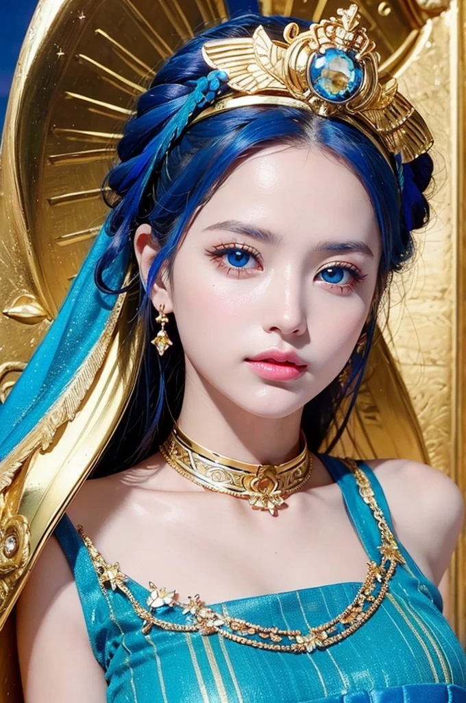 Game Art，Best image quality，Maximum resolution，8K，(A bust photo)，(portrait)，(Head close-up)，(Rule of Thirds)，Unreal Engine 5 rendering works，20 year old girl，((Queen))，The eyes are very detailed，(Large Breasts)，Elegant and noble，light，Ray Tracing，Game CG，((3D Unreal Engine))，OC rendering reflection mode，4K，Ultra-clear，Sensual，Translucent lace，Fair and plump figure，Pretty Face，Glossy Gel Coat，身着华贵礼服的Queen，Crystal Gem Crown，Necklace jewelry，blue eyes，The tattoo is very three-dimensional，Gorgeous and intricate tattoo designs，Ultra-clear portrait，Sexy thick lips(Red lipstick)，Gorgeous clothing，