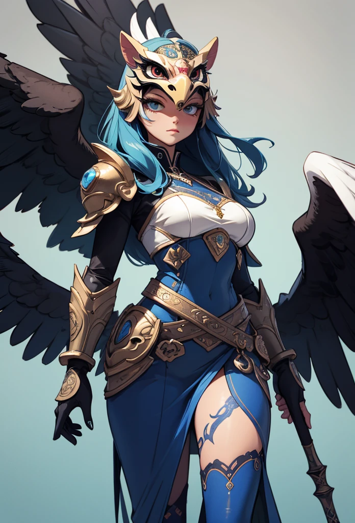 (detailed illustrations,Very detailed and precise drawing,Delicate drawn lines with tempo,Realistic texture expression),[color traced main line],(Fantasy World Battlefield Background [burning castle]),(GIRL ROBOT (blue wild eagle [(Mask of God) [[METALFACE[lenticular iris]]]]) (SKINNY)) [WEAPON MACHINE [battle shaman]],[Beautifully decorated arms and legs [(Graceful figure)feather dress]],eagle pattern,[use a spear as a weapon],[[Mobile Weapon Gigant Size][science fiction mechanical]],(intricate and beautiful decoration [Dense detail]),[transparency],(Precisely drawn face)[完璧な目のdetailed(Beautifully detailed iris)[eyes like jewels]],[long and beautiful eyelashes],[precisely drawn hair [美しく艷やかな髪のdetailed]],(完璧な手のdetailed [Beautiful fingers with no damage [beautiful nails]]),(perfect anatomy(perfectly balanced proportions))[[full body portrait]],[ideal color coordination(Accurate simulation of light and material interactions)],([Precision Detail](detailed,High definition)),[Visual art that tells a story].