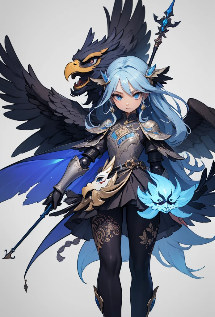 (detailed illustrations,Very detailed and precise drawing,Delicate drawn lines with tempo,Realistic texture expression),[color traced main line],(Fantasy World Battlefield Background [burning castle]),(GIRL ROBOT (blue wild eagle [(Mask of God) [[METALFACE[lenticular iris]]]]) (SKINNY)) [WEAPON MACHINE [battle shaman]],[Beautifully decorated arms and legs [(Graceful figure)feather dress]],eagle pattern,[use a spear as a weapon],[[Mobile Weapon Gigant Size][science fiction mechanical]],(intricate and beautiful decoration [Dense detail]),[transparency],(Precisely drawn face)[完璧な目のdetailed(Beautifully detailed iris)[eyes like jewels]],[long and beautiful eyelashes],[precisely drawn hair [美しく艷やかな髪のdetailed]],(完璧な手のdetailed [Beautiful fingers with no damage [beautiful nails]]),(perfect anatomy(perfectly balanced proportions))[[full body portrait]],[ideal color coordination(Accurate simulation of light and material interactions)],([Precision Detail](detailed,High definition)),[Visual art that tells a story].