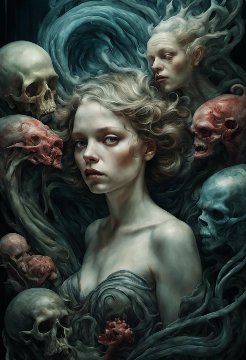 maze of heaven by style of Guillermo del Toro, Adrian Donoghue, Alberto Seveso, Anna Dittmann, Arthur Rackham, Giger, centered,, highly detailed, extremely detailed, delicate detail, crisp quality, ultra realistic, hyperrealistic, award jenny saville, edward hopper, surrealism, dark art by james jean, takato yamamoto,