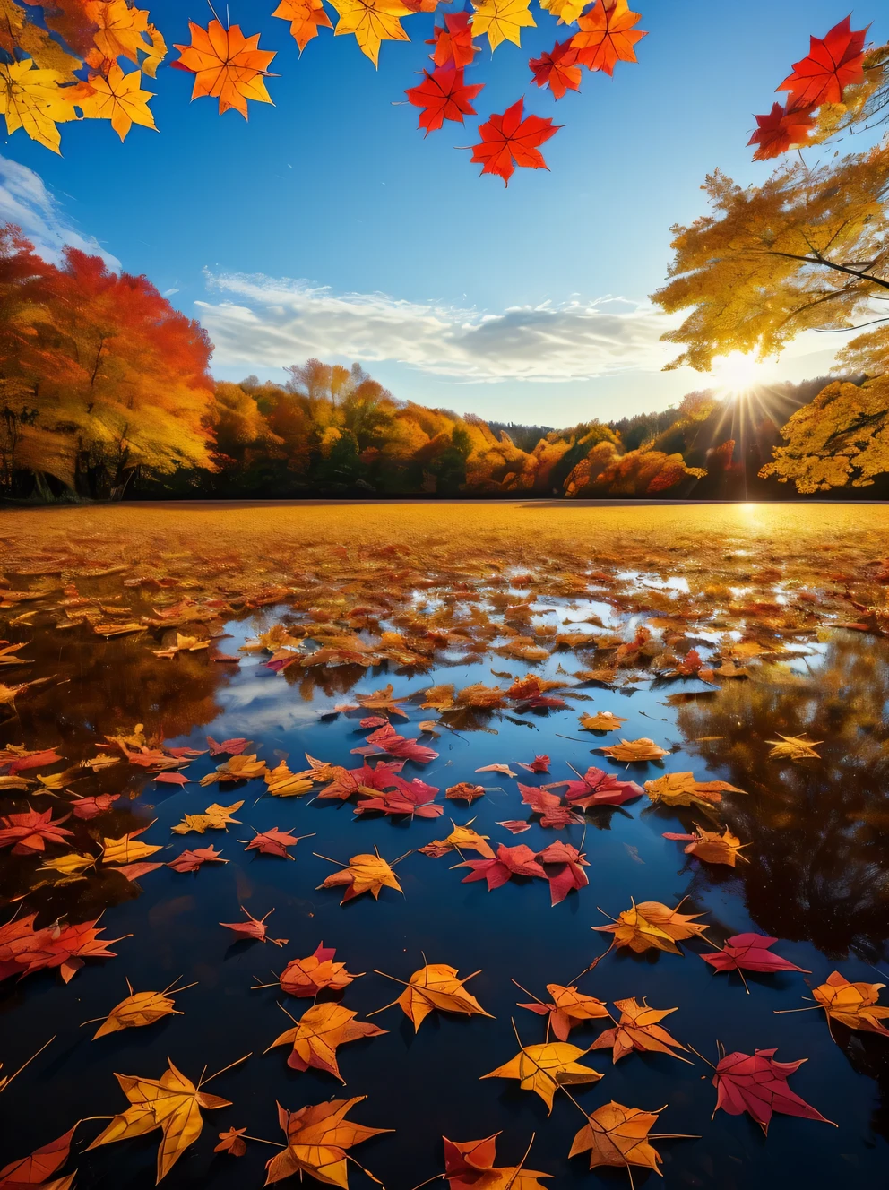 (Close-up of autumn leaves),The maple leaves are also dyed red,One leaf recognizes autumn,Photos of autumn maple leaves dancing in the wind in Ky all over the sky,it'A different kind of enjoyment,maple leaves like fire,golden rice fields,And the gentle sunshine,a beautiful picture