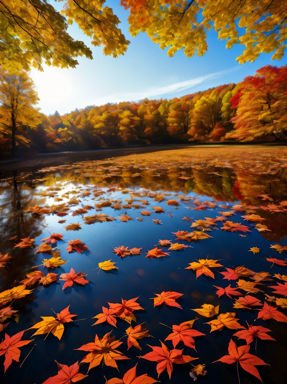 (Close-up of autumn leaves），The maple leaves are also dyed red，One leaf recognizes autumn，Photos of autumn maple leaves dancing in the wind in Ky all over the sky，it&#39;A different kind of enjoyment，maple leaves like fire，golden rice fields，And the gentle sunshine，a beautiful picture