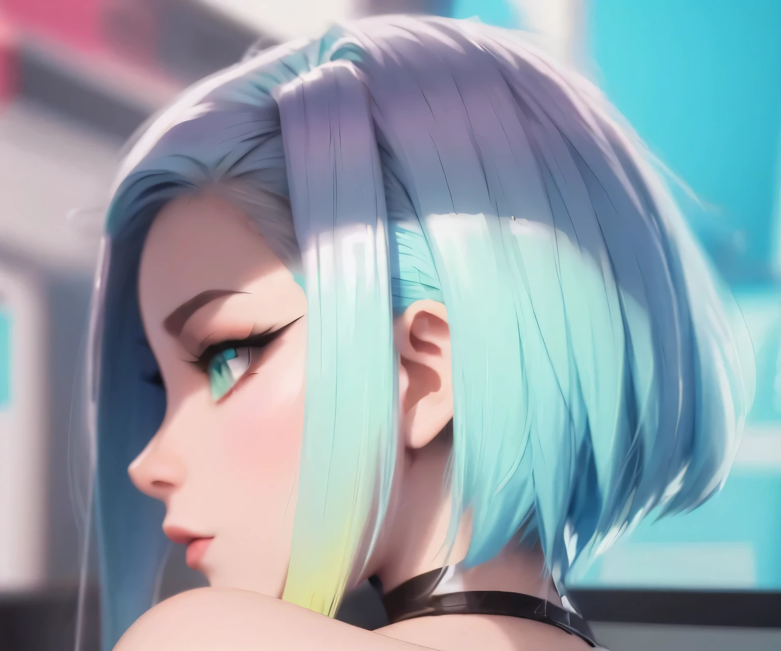 um close de uma pessoa com cabelo azul e verde, estilo anime. 8k, estilo anime 4 k, anime girl with teal hair, estilo animed digital art, menina com cabelo branco curto, estilo anime 3 d realista, detailed arte digital de anime, arte digital de anime, estilo ross tran, obras de arte no estilo de guweiz, estilo animed 3d