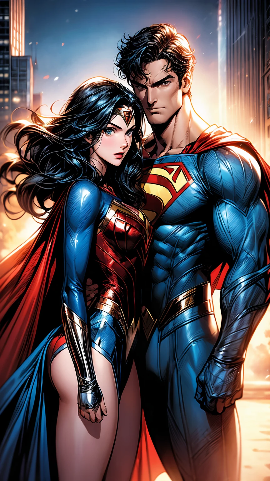 a superman and wonder woman standing next to each other, dc comics, dc comic, blu ray cover usa, comic book's cover, phil noto comicbook cover art, neal adams | centered, comic book cover art, comic book:.2, by Jim Lee, comic cover, style of dc comics, cover art of graphic novel, comic cover art