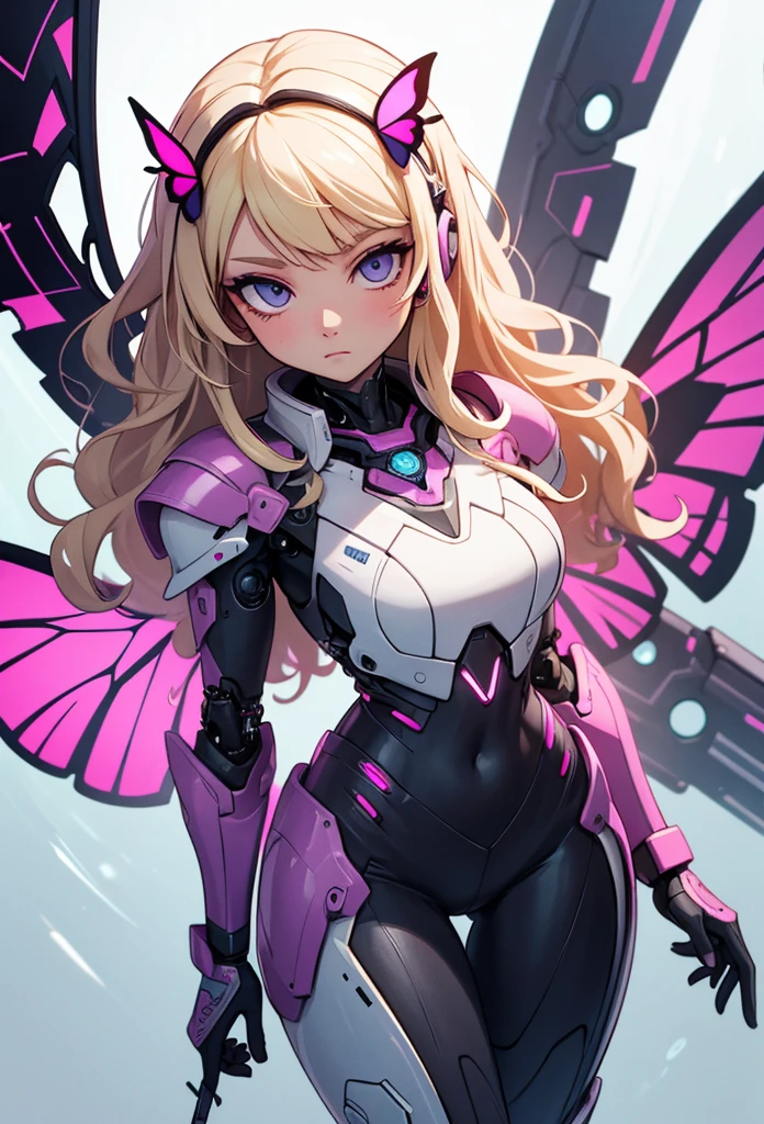 (detailed illustrations,Very detailed and precise drawing,Delicate drawn lines with tempo,Realistic texture expression),[color traced main line],[labo],[[HENTAI]] ANIME (CYBERGirl anime Beauty  Cyborg[wavy hair (platinum blonde)]),([Butterfly wings] Magenta-pink Papillon cybernean armor [Aurora Armor] Fuselage only transparent material) Cyber Headset,(cybernetic [lenticular iris]),(intricate and beautiful decoration [Dense detail]),(Fine and beautiful skin expression [transparency]),[完璧な目のdetailed (Beautifully detailed iris)[eyes like jewels]],[long and beautiful eyelashes],[precisely drawn hair [美しく艷やかな髪のdetailed]],(完璧な手のdetailed [Beautiful fingers with no damage [beautiful nails]]),(perfect anatomy(perfectly balanced proportions))[[full body portrait]],[[Design built to the highest level]][ideal color coordination(Accurate simulation of light and material interactions)],([Precision Detail](detailed,High definition)),[Visual art that tells a story].