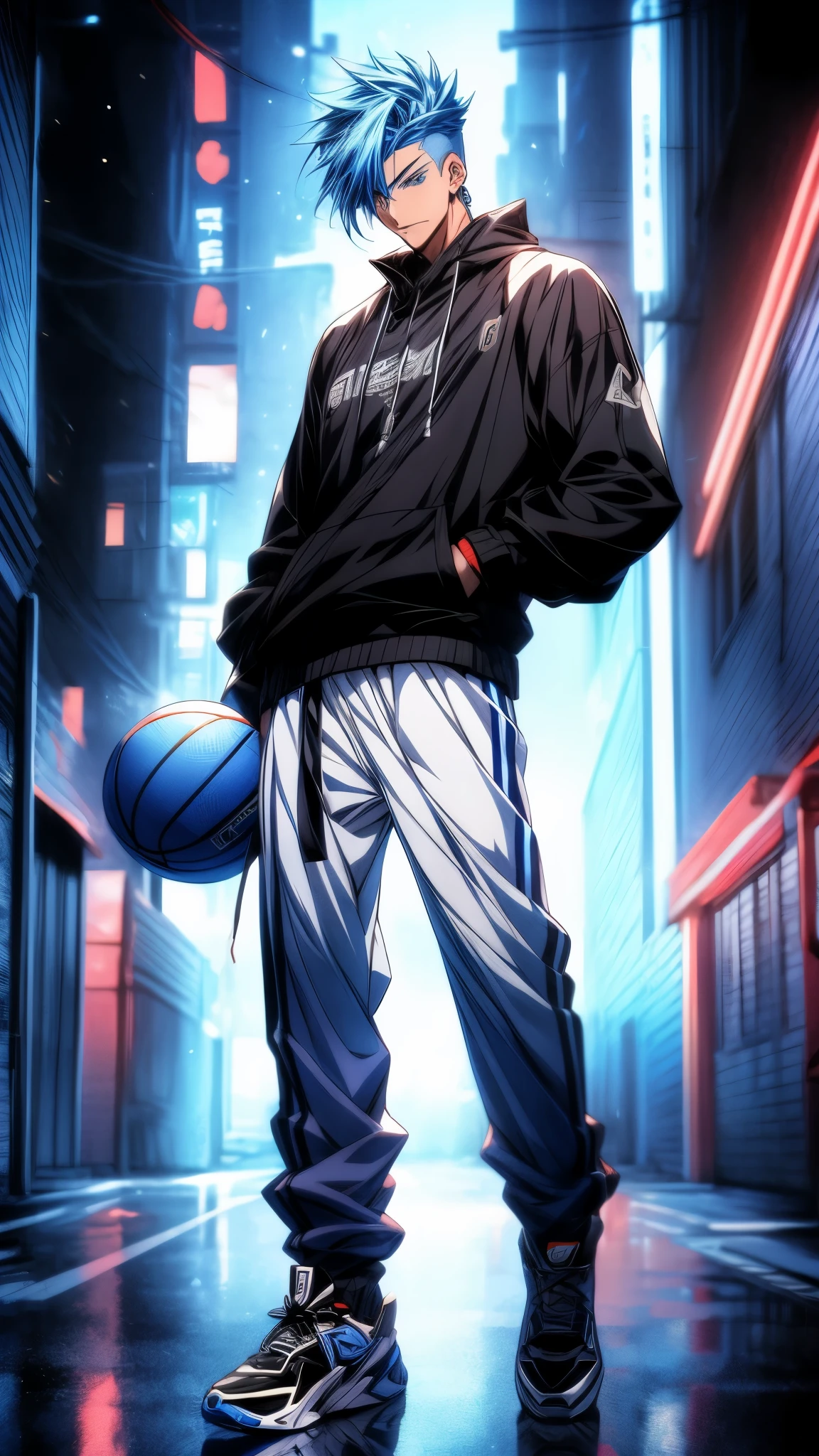 anime boy with blue hair holding a basketball ball in his hands, 4 k manga wallpaper, badass anime 8 k, tall anime guy with blue eyes, anime style 4 k, 4k anime wallpaper, anime wallpaper 4 k, anime wallpaper 4k, anime handsome man, 2 d anime style, handsome anime pose, male anime style, anime art wallpaper 8 k