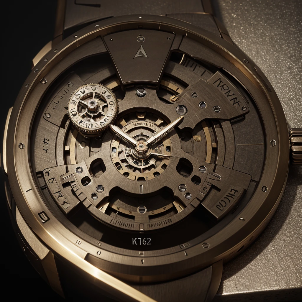 (best quality,highres,masterpiece:1.2),branded watch,mechanical concept,detailed gears and cogs,engraved dial design,realistic metallic texture,precision craftsmanship,innovative time-telling mechanism,steampunk-inspired aesthetic,vivid colors,studio lighting,sharp focus,ultra-fine painting,professional,unique,high-end,timeless design,artistic composition,attention to details,thoughtful combination of materials,beautifully proportioned,combination of classic and futuristic elements,subtle textures and patterns,intriguing visual narrative,striking visual impact,compelling artistic concept,dim lighting,impressive metalwork,meticulous attention to the watch face,complex interplay of textures and reflections,rich color palette,subtle shadowing and shading,explosive energy,masterful incorporation of mechanical elements,sophisticated elegance,symmetry and balance,exquisite craftsmanship in every aspect,majestic charm and allure,sleek and streamlined silhouette.