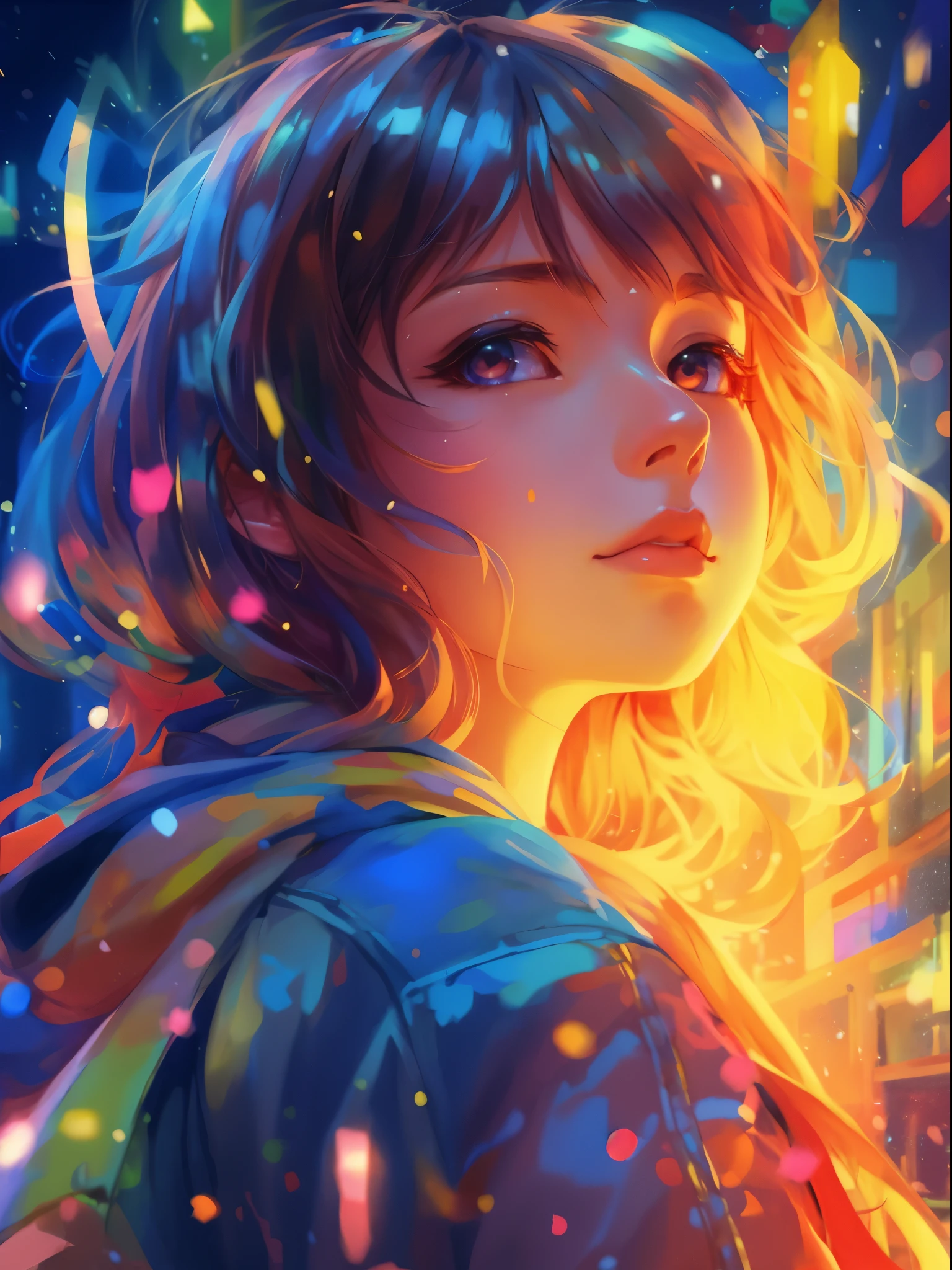 A beautiful girl with long hair and a blue hoodie is looking at the camera, Inspired by Yumei, digital anime art, colorful digital paintings, rossdraws cartoon vibrant, anime style 4k, alice x. open, by Yuumei, digital anime illustration, beautiful anime portrait, vivid digital paintings, detailed digital anime art, anime digital art