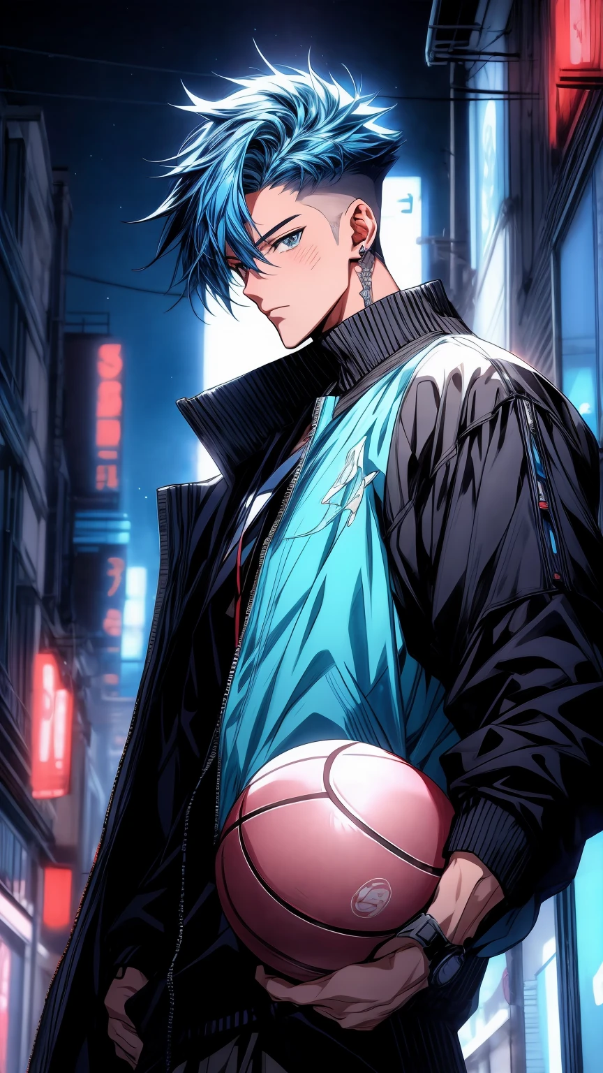 anime boy with blue hair holding a basketball ball in his hands,close-up figure, 4 k manga wallpaper, badass anime 8 k, tall anime guy with blue eyes, anime style 4 k, 4k anime wallpaper, anime wallpaper 4 k, anime wallpaper 4k, anime handsome man, 2 d anime style, handsome anime pose, male anime style, anime art wallpaper 8 k