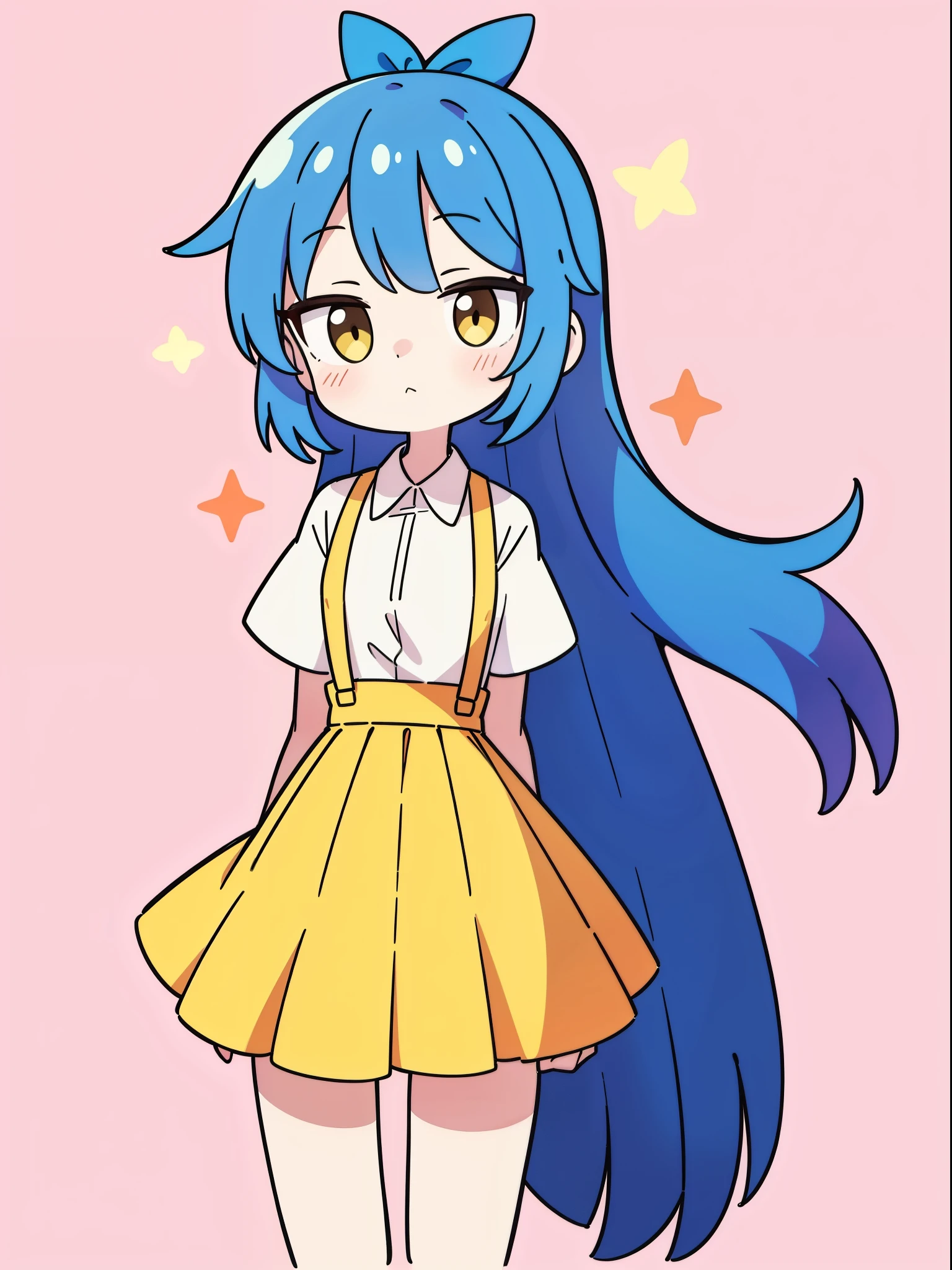 Girl, blue hair, long hair, blue eyes, joint, white t-shirt, blue skirt, smiling,