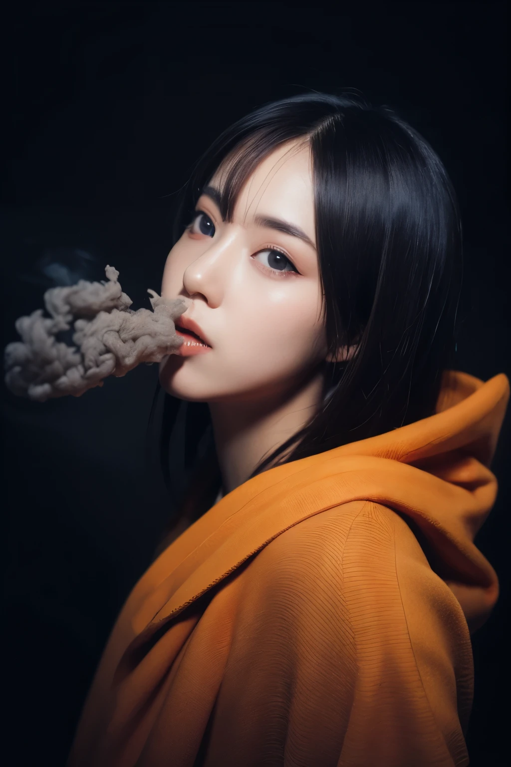 (best quality, masterpiece, ultra high res:1.2, raw photo:1.2, beautiful and aesthetic:1.2, deep shadow:1.1, dark theme:0.9),(photorealistic:1.4), ultra-detailed, HDR, sharp focus, studio lighting, extreme detail description, professional, vivid colors,((1girl, chaos horror from orange smoke):1.1), (portraits:1.1, horror:1.1, concept artists:0.9), (lora:Smoke:0.9)