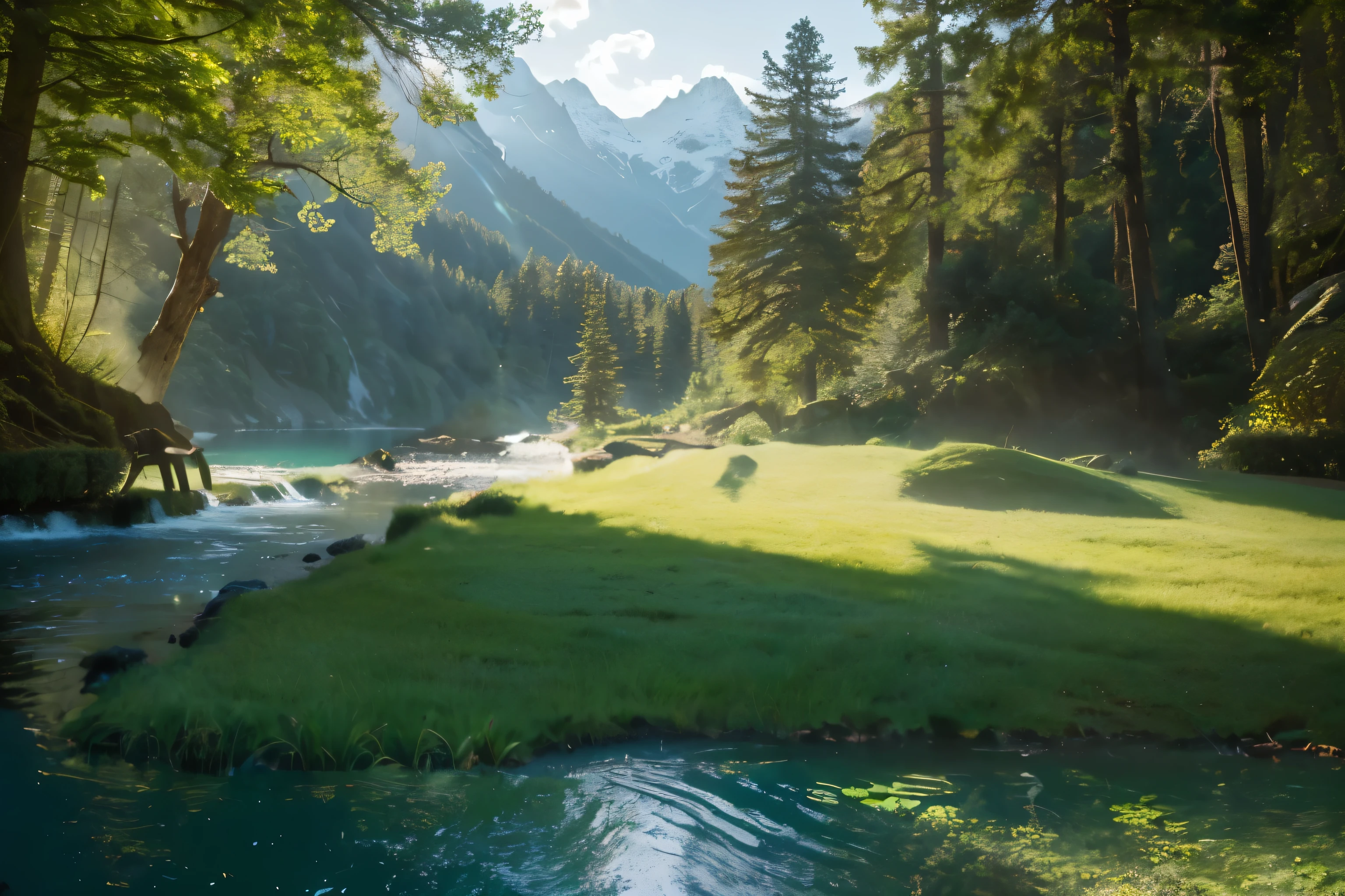 (best quality,high resolution,masterpiece:1.2),Super detailed,actual,landscape,dirt,Earth,Tree,Grass,Fertile soil,mountains,horizon,light and shadow,greening,bright colors,clear sky,Sunlight,depth,texture,organic matter,natural form,root,rock,Petrichor,harmonious,natural beauty