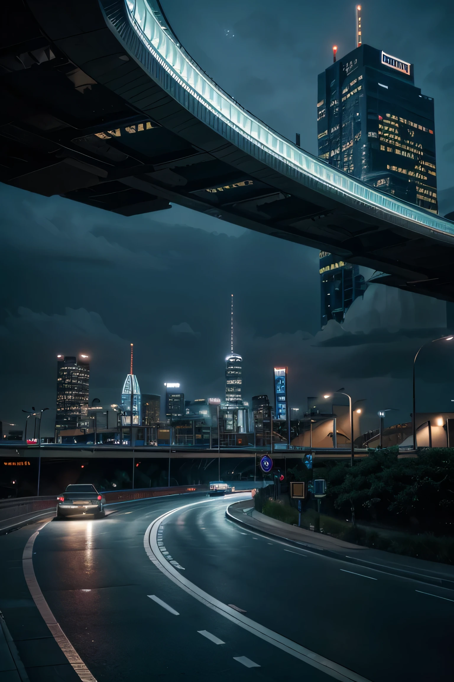 Futuristic City, Skylight, City Light, Lightnight Color, High Building, Ultra HD, Good Design, Glass Building, Traffic light, cars