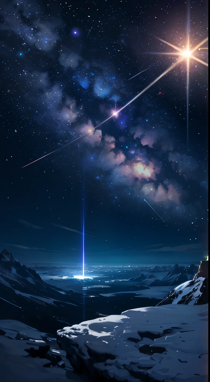 Expansive landscape photograph,(moon full:1.2),(meteors:0.9),(Starcloud:1.3),Far Mountain, Tree BREAK art,(Warm light source:1.2),(glowworm:1.2),lamp lights,Lots of purple and orange,Complicated details,Volumetriclighting,Realism BREAK(tmasterpiece:1.2),(best qualtiy),4K,Ultra-detailed,(dynamic compositions:1.4),The very detailed,Colorful details,(Irridescent color:1.2),(luminouslighting,Atmospheric lighting),dream magical,magical,(独奏:1.2),((best qualtiy)), ((tmasterpiece)), (the detail:1.4),depth of fieldaximum definition and sharpness,perfectly proportionluttering clouds,Wallpapers