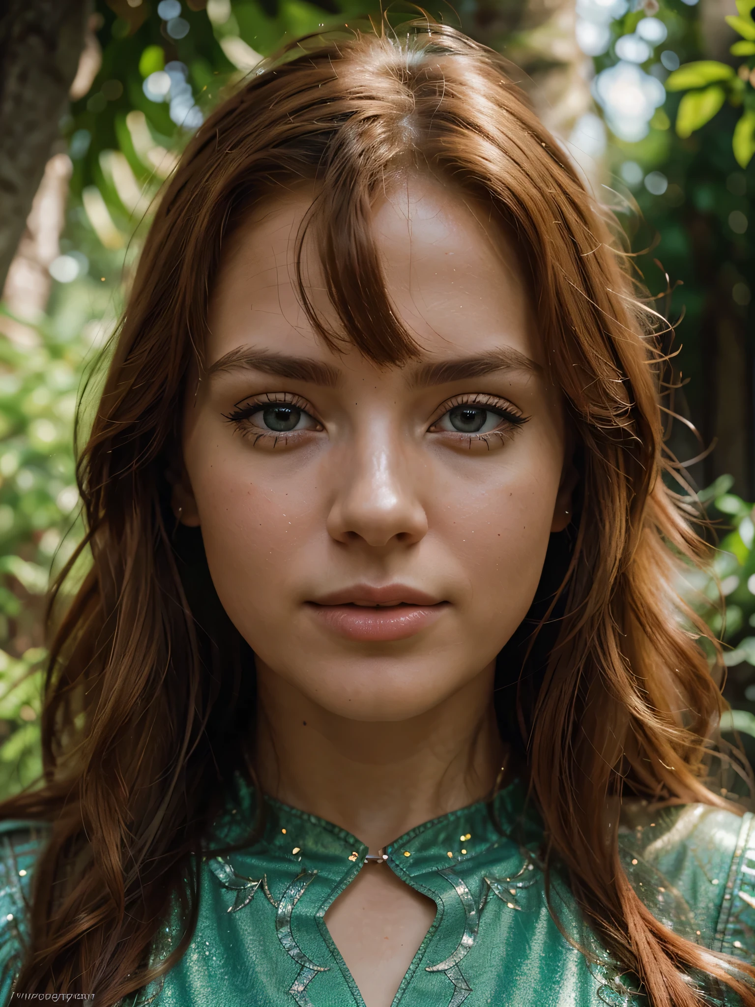 RAW uhd portrait of 24-year-old blonde close-up, Natural red hair, castles, Wavy, (brown-eyed woman) Charming little green house, by McKay, beautiful plants and flowers, forest, Brazil, blue sky, hyper detailed, sharp focus, radiant lighting, glow, shine, glimmer, luminous, whimsical, lighting by Vladimir Volegov and Steve Hanks, art by James Christensen, masterpiece, detailed, intricate, complex, global illumination, shimmer, glimmer, sunbeams, global lighting, dramatic lighting, intricate, ethereal, effervescent, radiant, glowing, joyous, highly detailed digital painting, masterpiece painting, concept art, smooth, sharp focus, 8K, clarity, Prehistory Amazon, day sky, redhead, The background of amazon forest, (Red Summer Dress), (cutout), Detailed (textures!, Hair!, brightness, Color!, imperfections:1.1), High detail of light eyes, (looking at the camera), specular lighting, dslr, ultra quality, sharp-focus, Sharp, Depth of field, Film grain, (centered), Fujifilm XT3, Crystal clear, The center of the frame, cute face, sharp-focus, bokeh, (dimly lit), Low key, in day, (day sky).