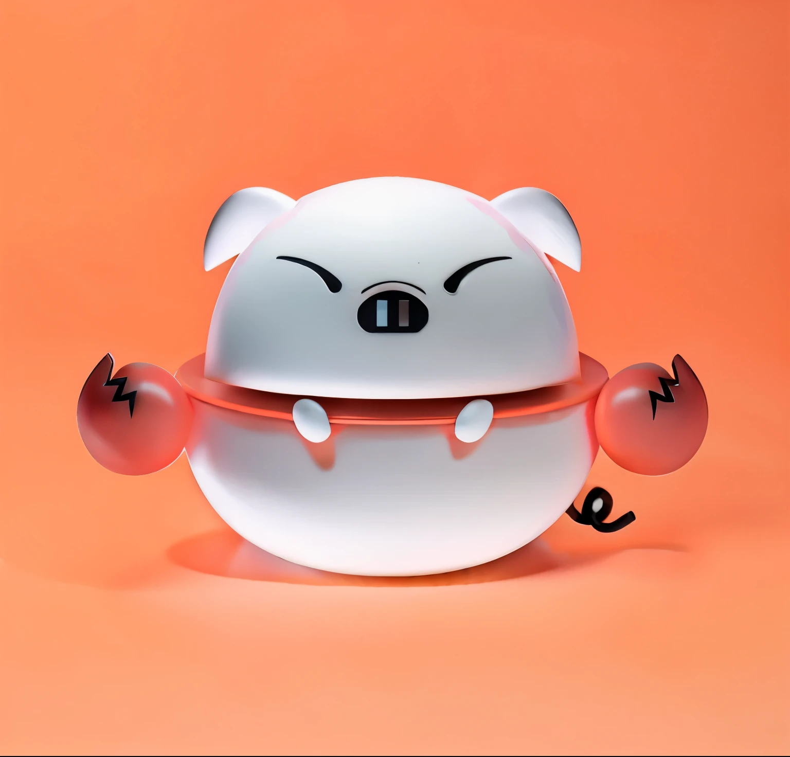 Blind box figure style,tumbler,rotatable robot,black小猪,red螃蟹,bowl base,Matte texture,Ultra-detailed,full,black,red