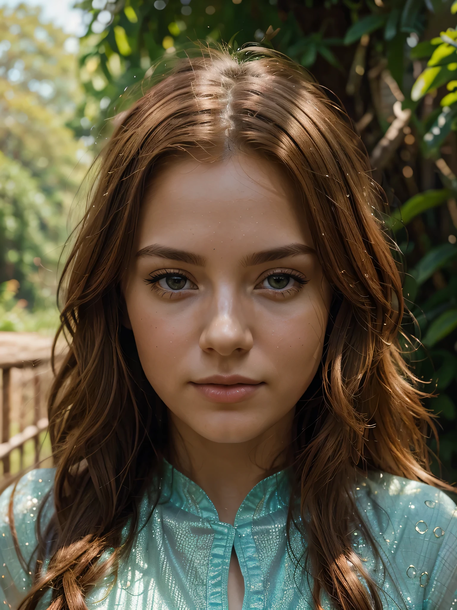 RAW uhd portrait of 24-year-old blonde close-up, Natural red hair, castles, Wavy, (brown-eyed woman) Charming little green house, by McKay, beautiful plants and flowers, forest, Brazil, blue sky, hyper detailed, sharp focus, radiant lighting, glow, shine, glimmer, luminous, whimsical, lighting by Vladimir Volegov and Steve Hanks, art by James Christensen, masterpiece, detailed, intricate, complex, global illumination, shimmer, glimmer, sunbeams, global lighting, dramatic lighting, intricate, ethereal, effervescent, radiant, glowing, joyous, highly detailed digital painting, masterpiece painting, concept art, smooth, sharp focus, 8K, clarity, Prehistory Amazon, day sky, redhead, The background of amazon forest, (Red Summer Dress), (cutout), Detailed (textures!, Hair!, brightness, Color!, imperfections:1.1), High detail of light eyes, (looking at the camera), specular lighting, dslr, ultra quality, sharp-focus, Sharp, Depth of field, Film grain, (centered), Fujifilm XT3, Crystal clear, The center of the frame, cute face, sharp-focus, bokeh, (dimly lit), Low key, in day, (day sky).