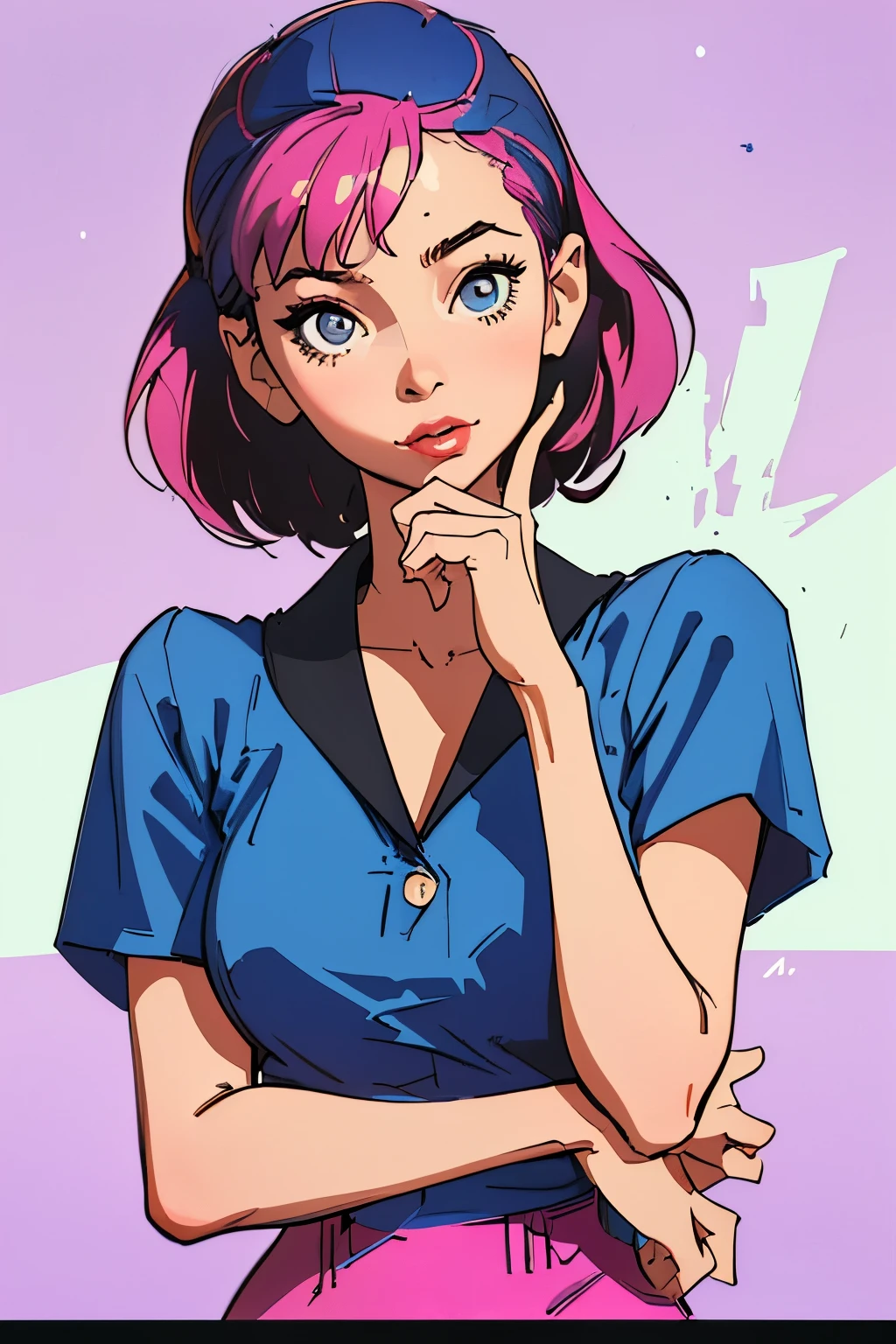 (best quality, masterpiece), 1girl, 1980s \(style\), looking at viewer, pinup \(style\), upper body,