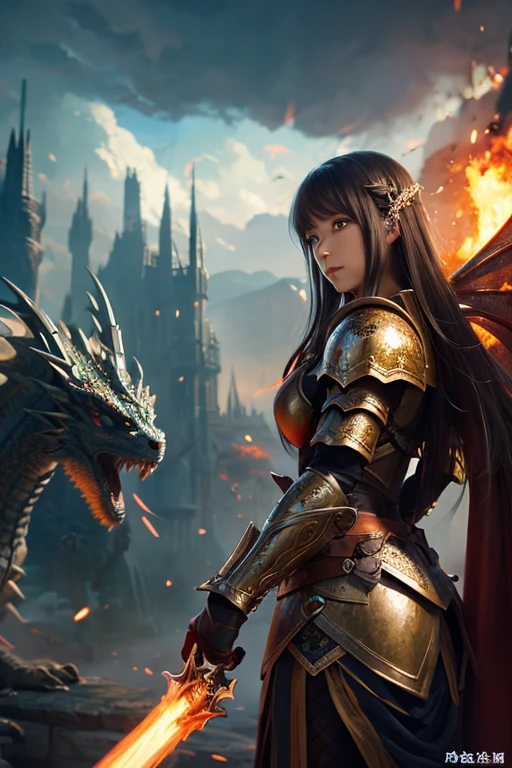 Anime – A stylish woman in armor with a dragon standing in front of a huge dragon、2.5 d CGI anime fantasy artwork、very beautiful berserker woman、anime fantasy artwork、dragon girl、Yang J作、Kushat Krenz Key Art Feminine、armor girl、anime fantasy illustration、Highly detailed artgerm、krenz cushartとartgerm、Cang