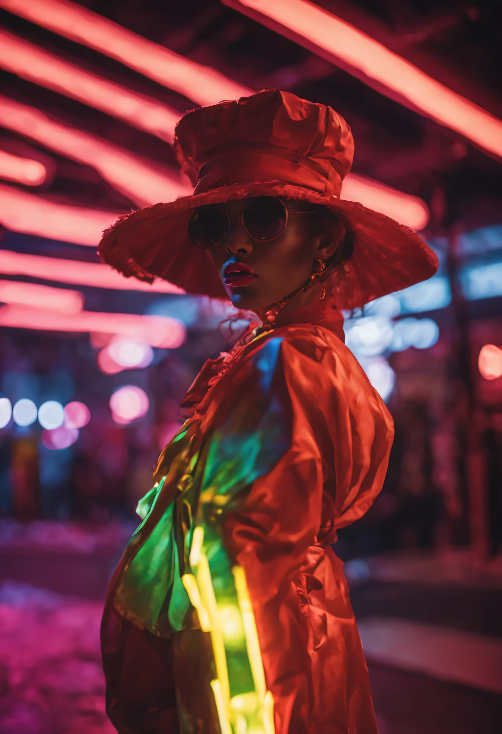 Xxglow torch beam spotlight rim lighting kung fury neon glowing eyes shroom synth colour textile fold costume design full length fashion photography spicollective magazine 35mm vogue behance beautiful bizzare, volumetric lighting, extreme detail, micro-details, ultra sharp to perfection, high definition, hyper realistic --style raw -ar 4:5-c 50-v 6.0
