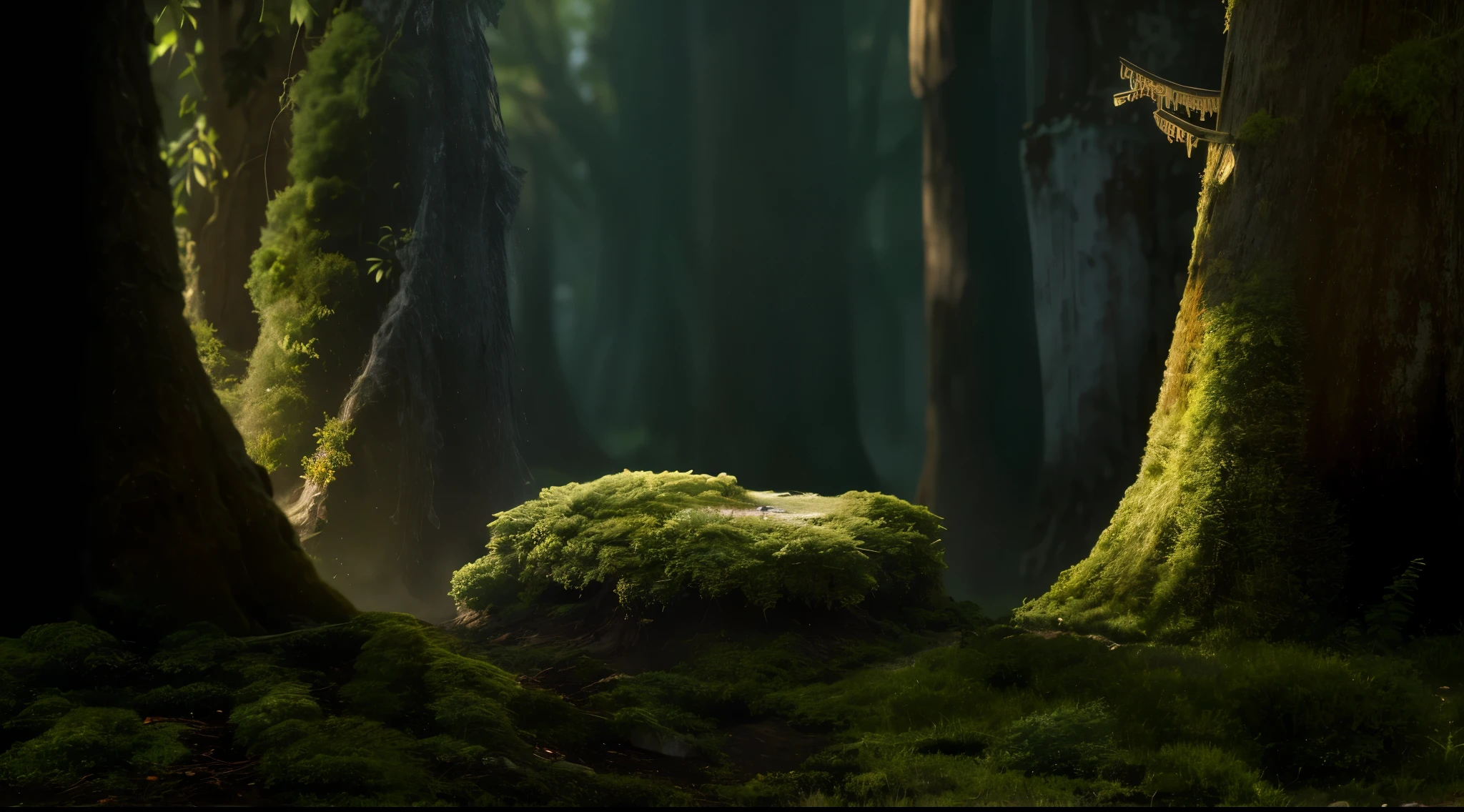 reality，Tree叶，moss，Tree，Light，fog forest，Cinematic quality，8k