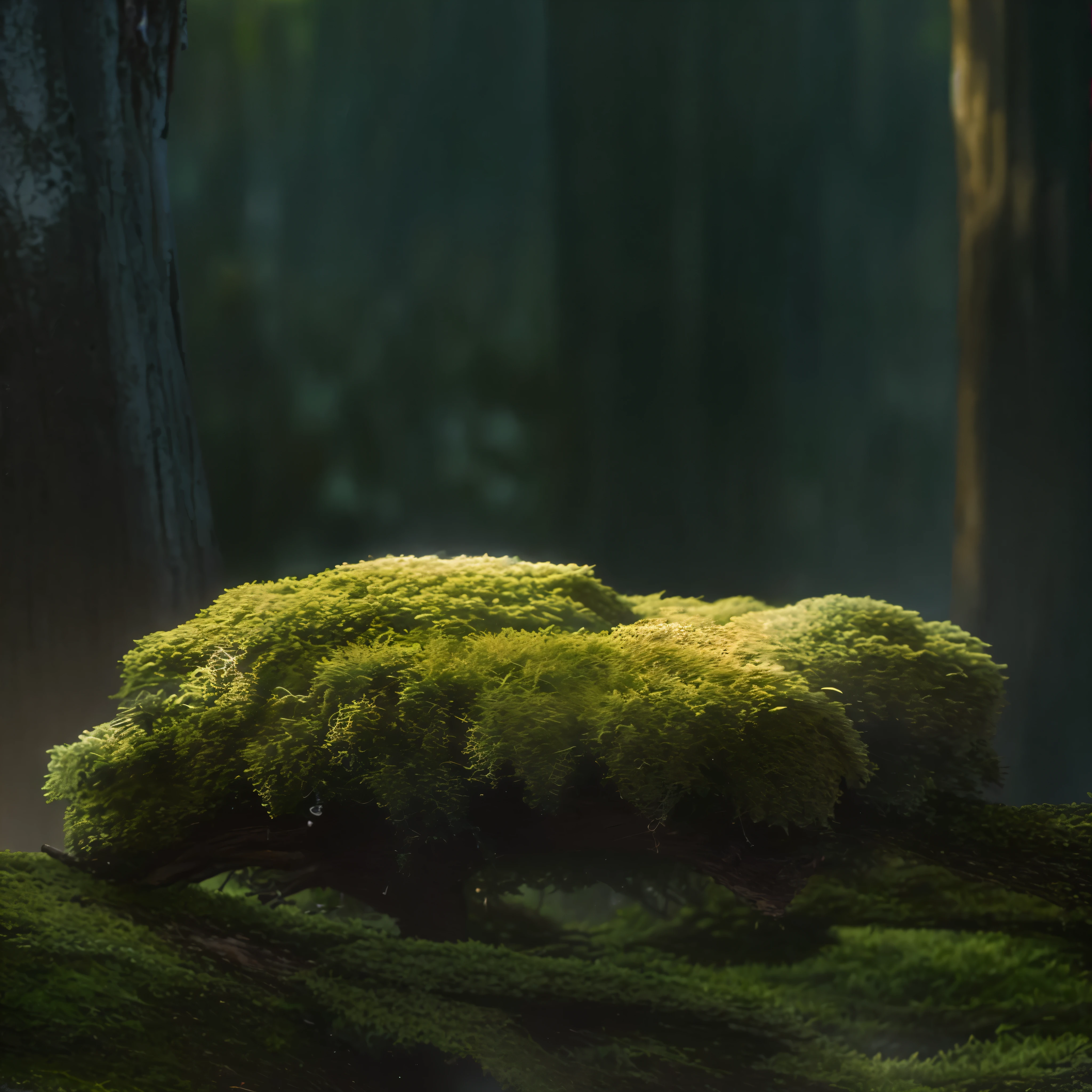 reality，Tree叶，moss，Tree，Light，fog forest，Cinematic quality，8k