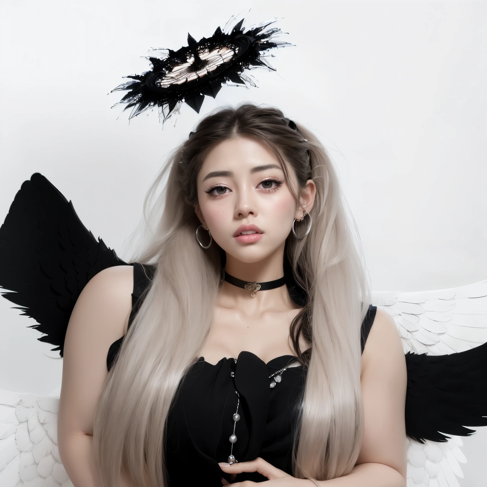 ulzzang-6500, (aegyo sal:1.2), best quality, ultra high res, (photorealistic:1.4), (beautiful Korean woman), (Kpop idol), masterpiece, illustration, an extremely delicate and beautiful, extremely detailed, CG,unity, 8k wallpaper, Amazing, finely detail, masterpiece, official art, extremely detailed CG unity 8k wallpaper, absurdres, incredibly absurdres, huge filesize, ultra-detailed, highres, extremely detailed, beautiful detailed girl, extremely detailed eyes and face, beautiful detailed eyes, light on face, cinematic lighting, looking at viewer, wide hips, thick thighs, (orgasm:1.4), portrait, 1 girl, detailed shiny skin, intricate earrings, (looks like Amber Heard:1.1), (the background is valhalla), fine hands, (nude:1.8), (naked:1.8), (medium breast), sit down, (bust shot:1.6), (silver_short_waved_hair:1.4), (silver_high_ponytail:1.4), (smile:1.2), have a lot of hair, (white wings on back:1.4), (elf ears:1.2)