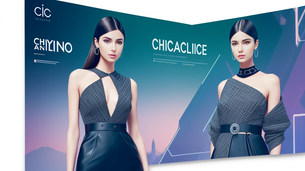 Create a visually compelling banner for ChicMind AI Lookbook that captures the essence of fashion sophistication and AI innovation. Consider a layout that showcases a seamless blend of chic fashion elements and technological motifs. Incorporate an elegant, stylized representation of a fashion-forward individual, perhaps in silhouette or an abstract form, adorned with chic attire or accessories. Integrate subtle yet discernible AI-inspired visuals like circuitry patterns, futuristic lines, or neural network imagery into the backdrop or elements of the banner. Utilize a harmonious color scheme that marries trendy fashion tones with modern, tech-savvy hues, fostering an atmosphere of contemporary elegance and innovation. The banner should convey a sense of fashion expertise powered by cutting-edge AI technology, inviting viewers into a realm of style and sophistication.