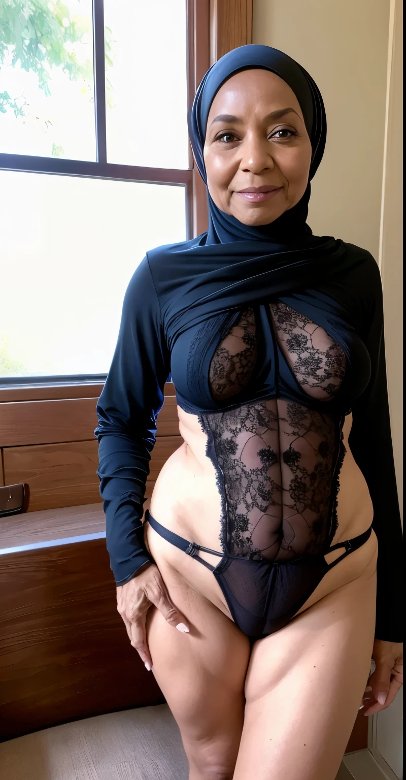 (Hijab), 74-year-old mother naked at a friend's house, (a round buttock), (lace thong & G-String),