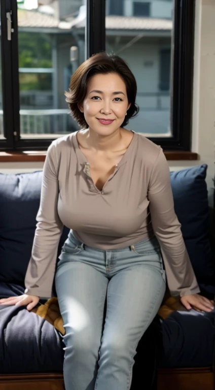 47 years old,Elegant feminine,Happy to be obsessed with breasts,jeans,Tight turtleneck sleeveless T-shirt