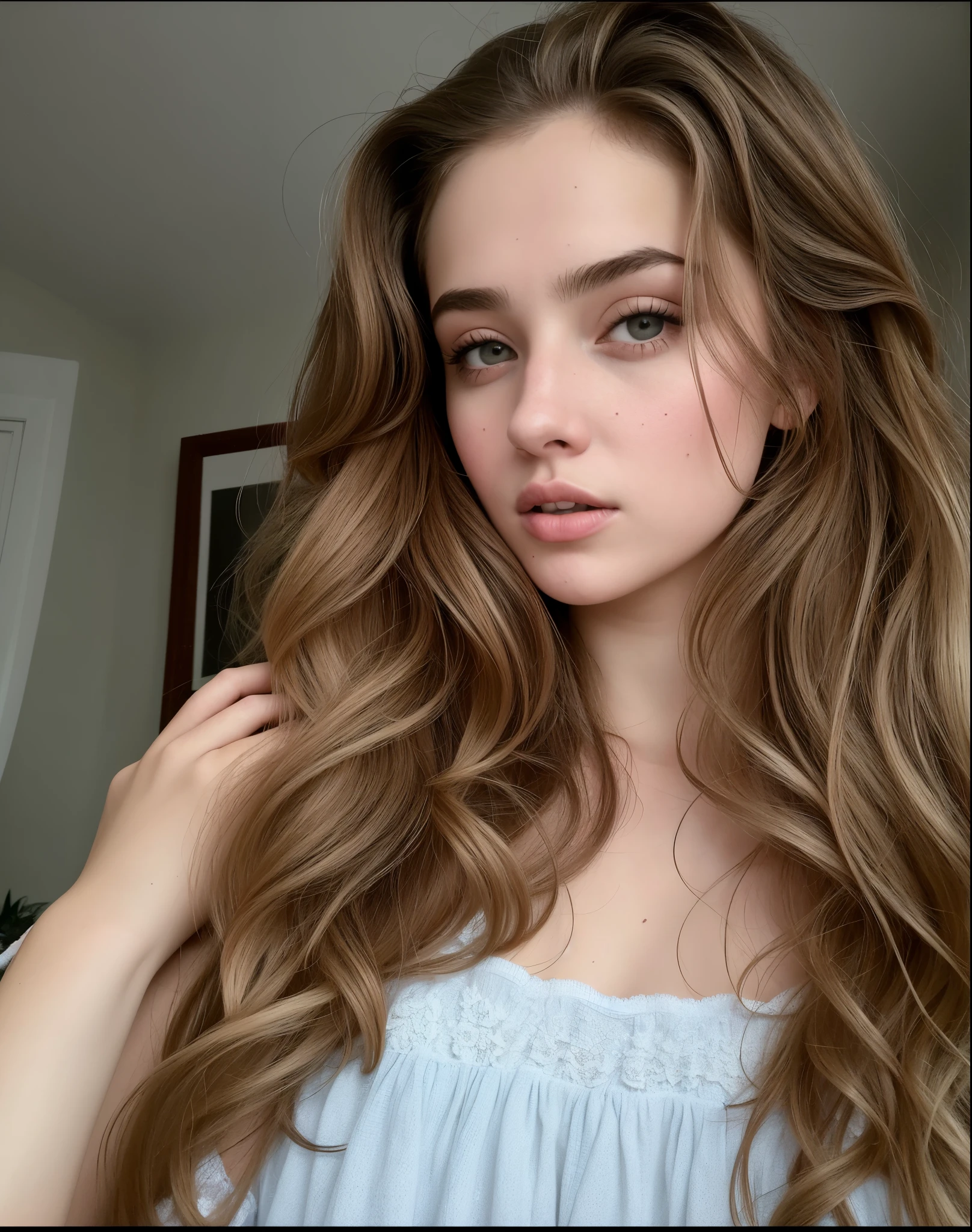mulher arafada com longos cabelos castanhos e uma blusa cinza, Retrato de Sophie Mudd, cerveja madison, Angelina Stroganova, Anastasia Ovchinnikova, dasha taran, long flowing brown hair, menina com cabelo castanho, soft devil queen cerveja madison, Yulia Gorokhova, Anna Nikonova aka Newmilky, cerveja madison girl portrait, Julia Sardenha