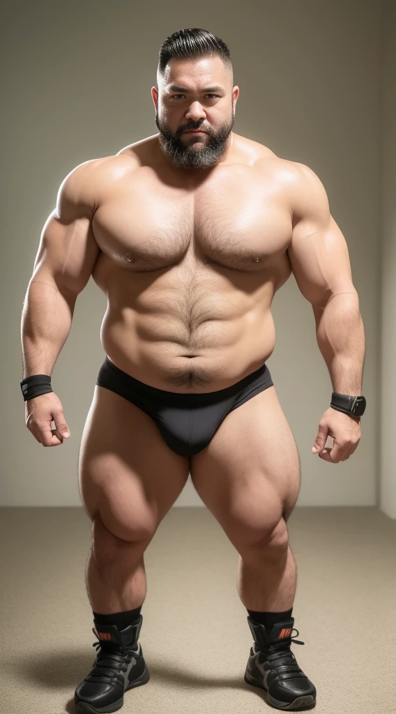 the only person,male,muscle wrestler,muscular,stout wrestler,Japan,uncle,45岁middle aged男子,short hair,short hair细节,wrestling boots,Sneakers body image,Panoramic figures,WWE ring,WWE professional wrestling,spotlight,shadow,Vision,orange color,gold short-lived,40 years old,short beard,middle aged,Tattoos are,fingerless gloves,wheat colored skin,oily skin,dark skin,Show off your chest muscles,sumo wrestler,bodybuilder,short beard,wide temples,Serious,