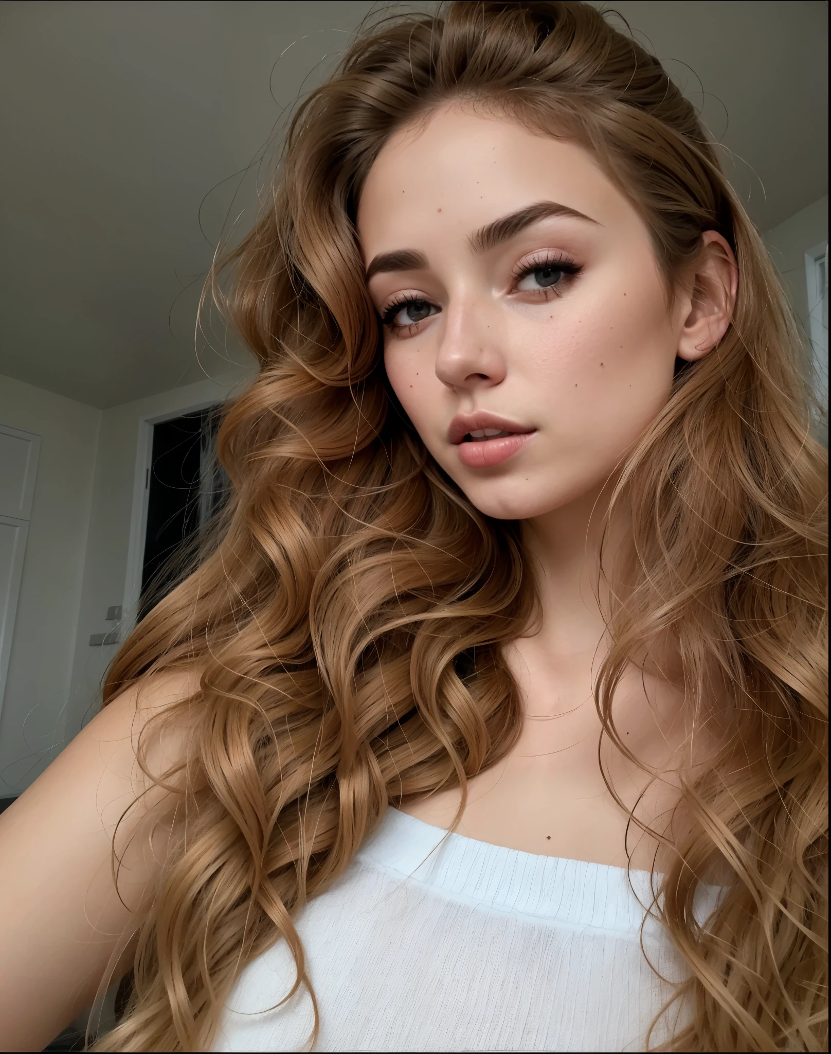 mulher arafada com longos cabelos castanhos e uma blusa cinza, Retrato de Sophie Mudd, cerveja madison, Angelina Stroganova, Anastasia Ovchinnikova, dasha taran, long flowing brown hair, menina com cabelo castanho, soft devil queen cerveja madison, Yulia Gorokhova, Anna Nikonova aka Newmilky, cerveja madison girl portrait, Julia Sardenha
