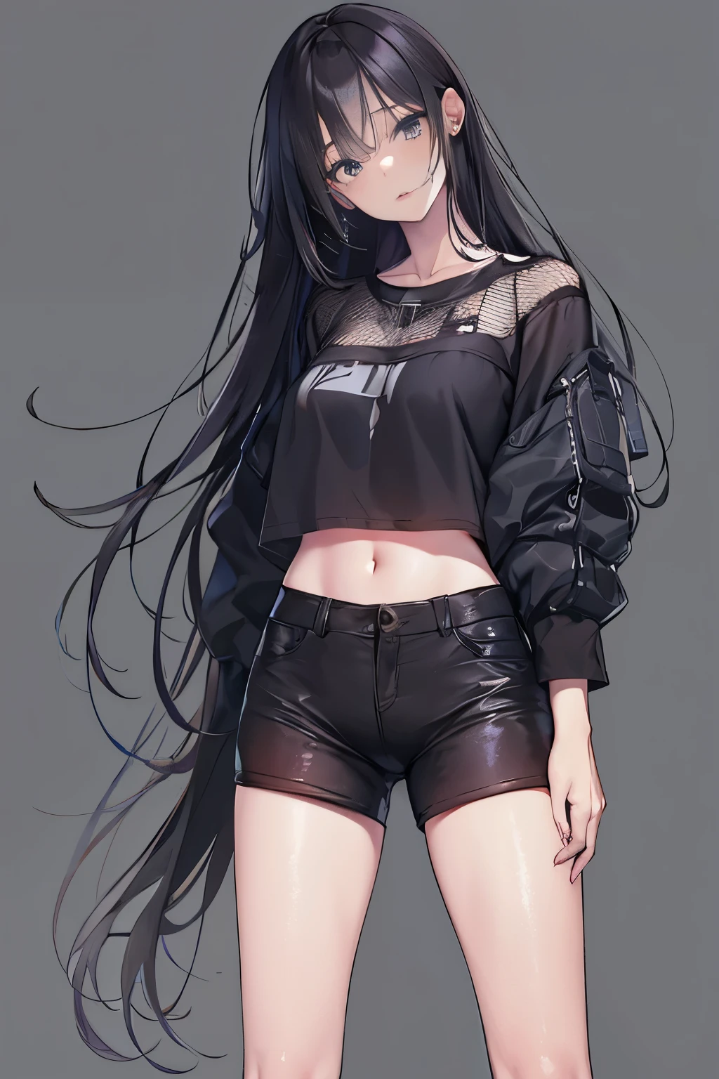 black long straight hair, women,no pants,