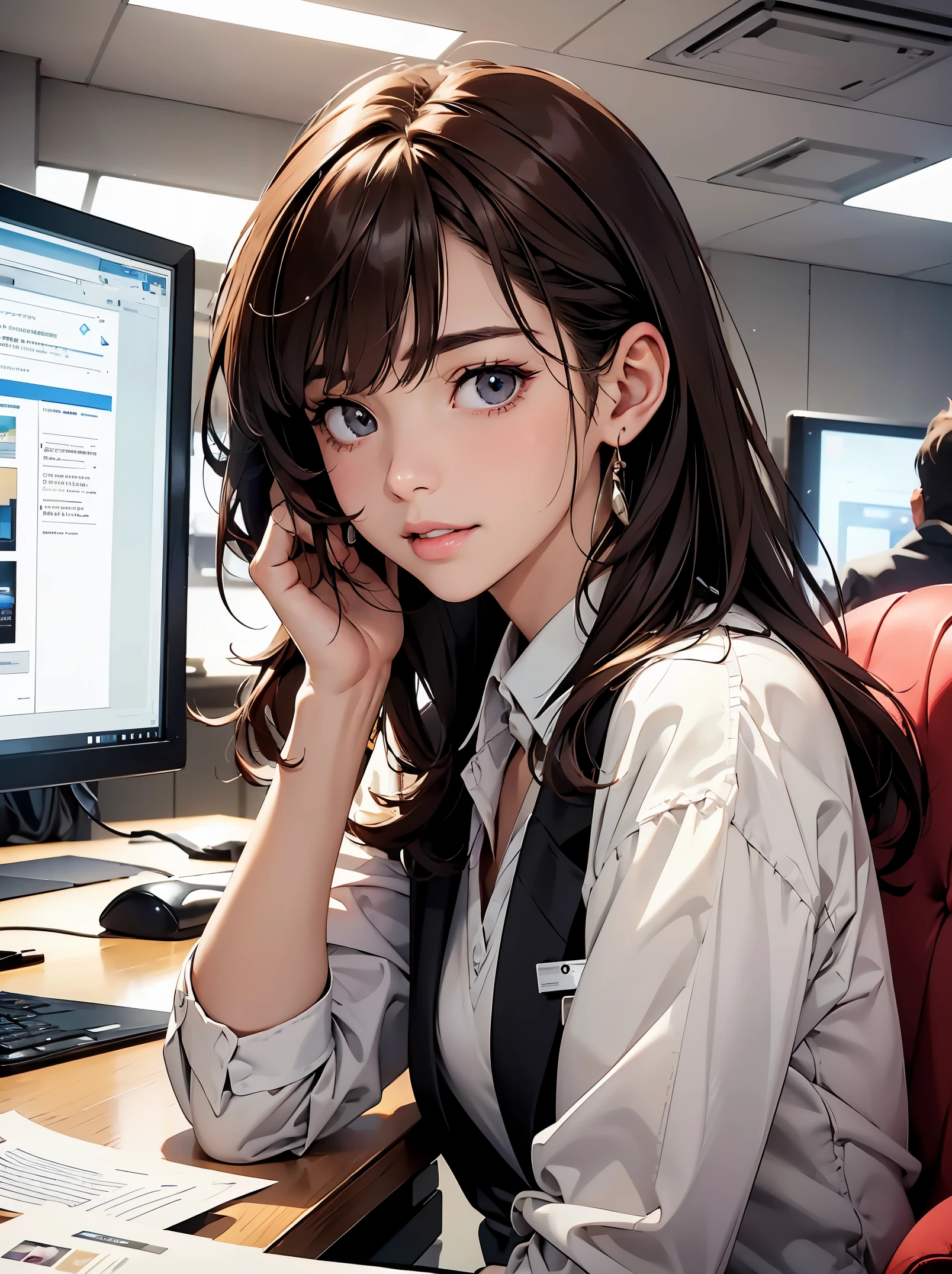 Chica de anime sentada en un escritorio con una computadora y un ...
