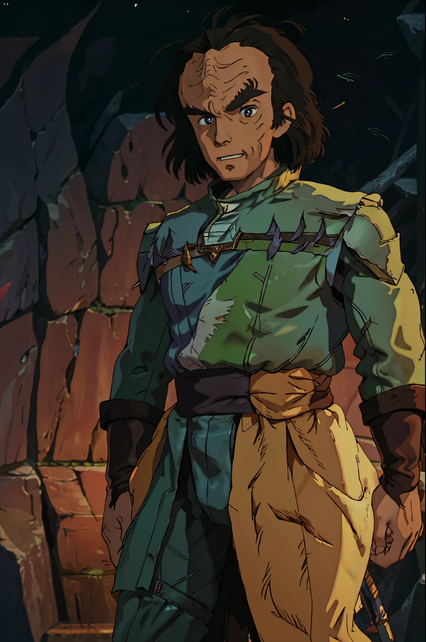 fullbody fullframe ghibli style best quality,male klingon
forehead ridge
thick eyebrows
dark skin on chroma keyable backdrop