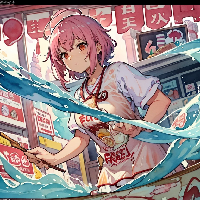 nsfw, 独奏, TACHIBANAKYOUKO, PINK HAIR, BOB CUT, SHORT HAIR, YELLOW EYES,, empty eyes, large breasts, nipple, sea, Abandoned school building, frozen, (Sweating profusely, Love juice, Wet Woman, female ejaculation), crying, Naked, (1girl),, Peeing, lactation, projectile lactation