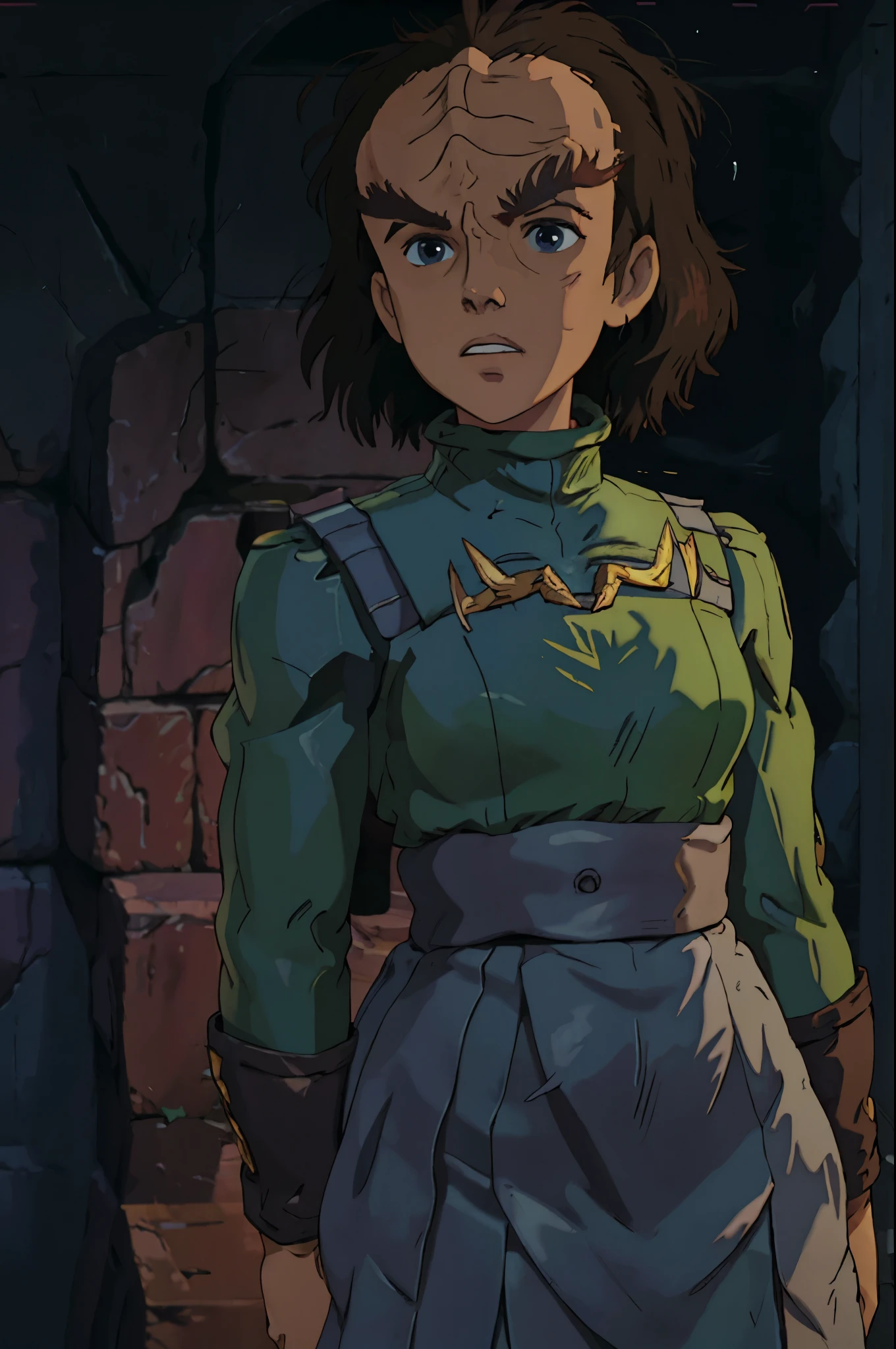 fullbody fullframe ghibli style best quality, adault female klingon
forehead ridge
thick eyebrows
dark skin on chroma keyable backdrop