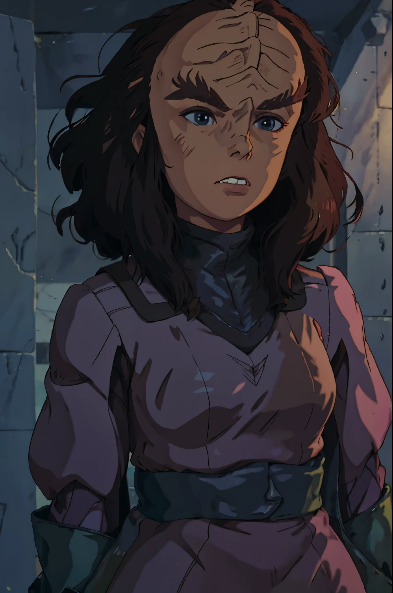 fullbody fullframe ghibli style best quality, adault female klingon
forehead ridge
thick eyebrows
dark skin on chroma keyable backdrop