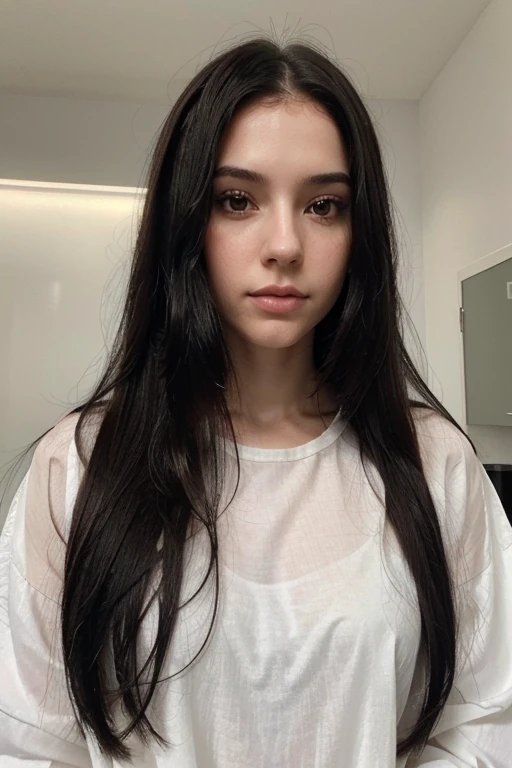 A closeup of a beautiful woman, menina atraente, Foto de perfil do headshot, cabelo e maquiagem escuros, cabelo escuro maravilhoso, with pale skin, pale glowing skin, She has black hair, messy black hair, pale fair skin!!, menina com cabelo preto, Kaitlyn Michelle Siragusa, cabelo preto rosto bonito, pale skin!, cabelos escuros
