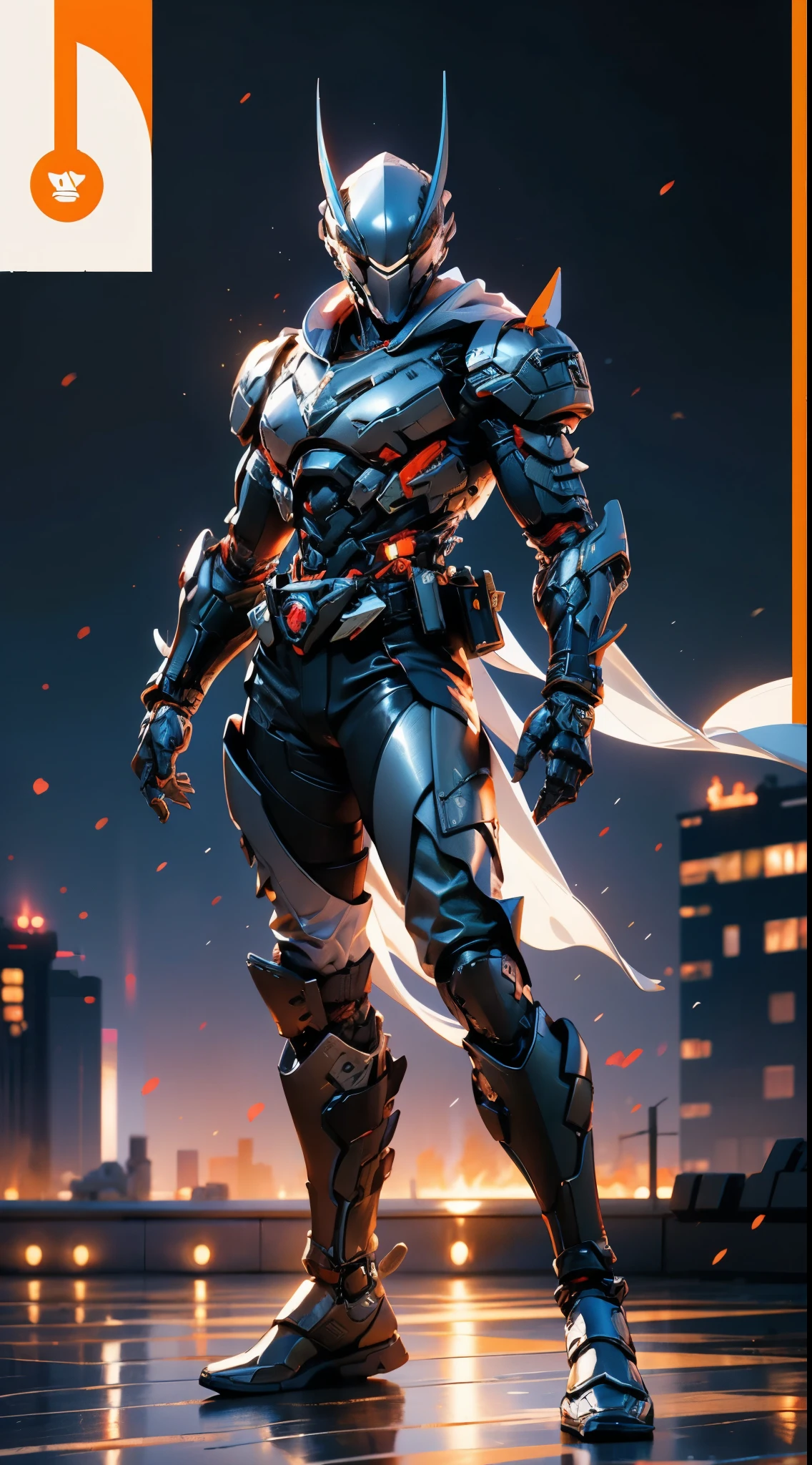 A superhero, a high-tech biotech battle suit, standing on a rooftop, looking over the city, Japanese tokusatsu and American comic style, biometallic texture of the suit, sleek and shiny, dynamic, metallic, sophisticated design, symmetrical face, extremely detailed eyes and face, high quality eyes, high definition, best quality, highres, ultra-detailed, ultra-fine painting, exquisite and mature, extremely delicate, professional, anatomically correct, creativity, UHD, HDR, 32k, Natural light, cinematic lighting, best shadow, masterpiece-anatomy-perfect, masterpiece