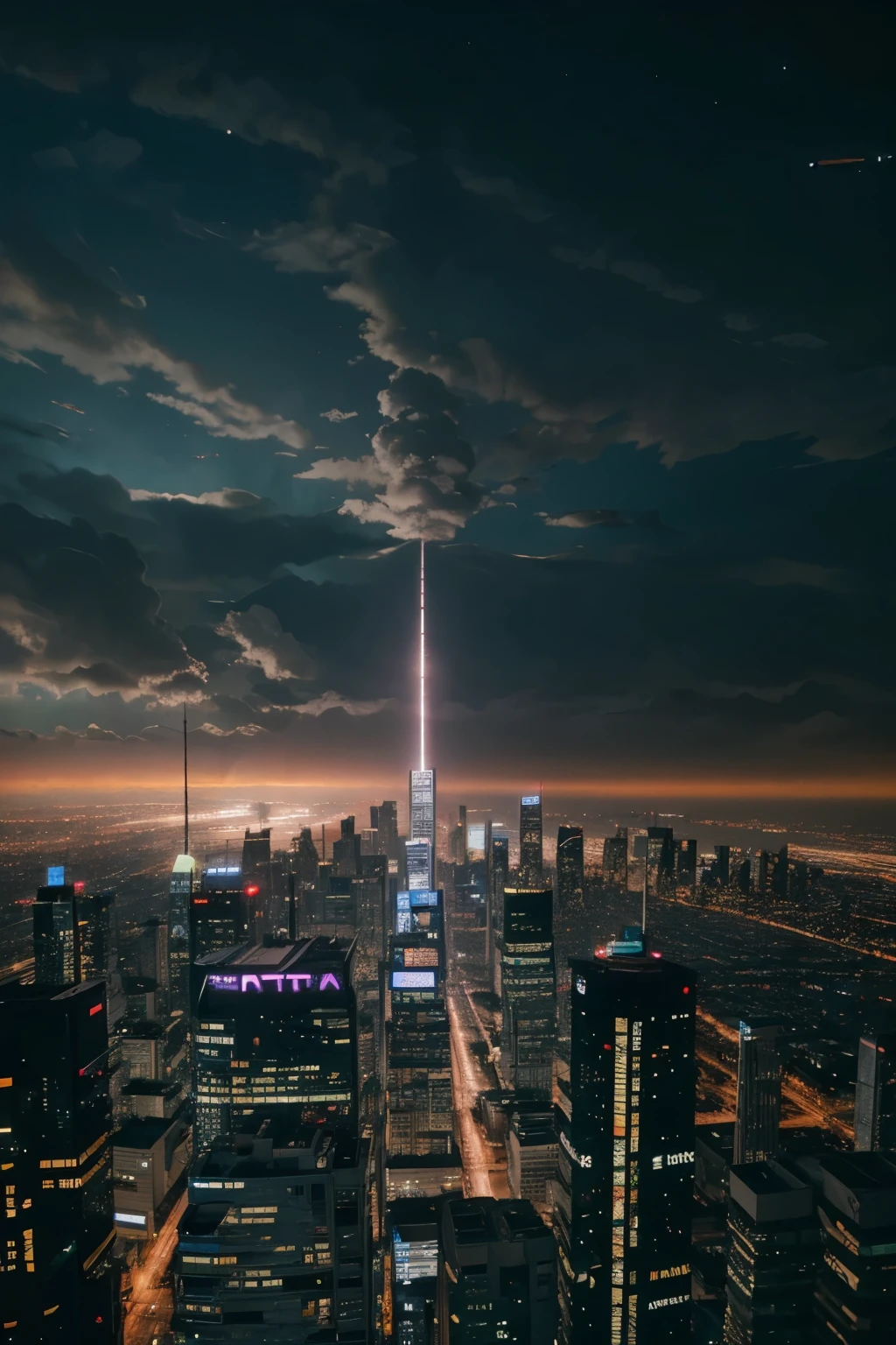 cyber punk perssonage、Cidade futuristica、planet earth、Skyscrapers piercing clouds cyberpunk.SFart by、Utopian city、megacity、Dream、top-quality、tmasterpiece、Beautiful futuristic city