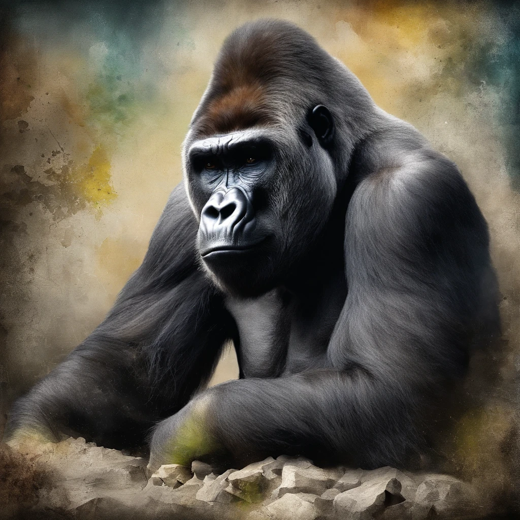 3D-Puzzle , Staring gorilla  , Explosiver Gefechtskopf, Maschinenteile, die in das Gesicht eingebettet sind, Dramatisches Kunstwerk, Fotomanipulation, Foto-Manipulation, Zerfall,, offizielles Kunstwerk, Unglaublich detailreich, Photoshop-Kunst, Rauscheffekt, Dunkelblau
